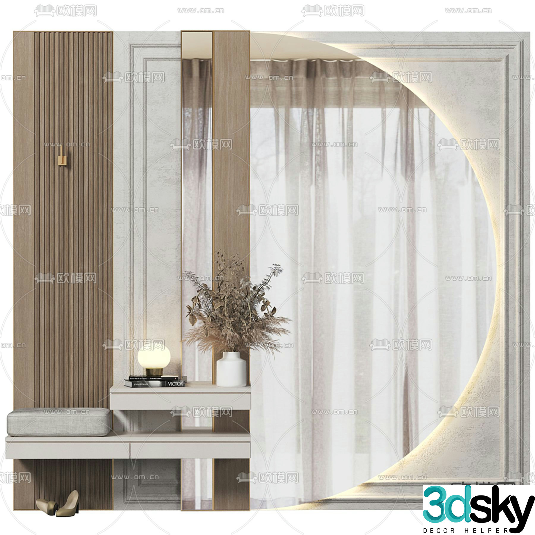 Integrated dressing table decorative mirror 3d model