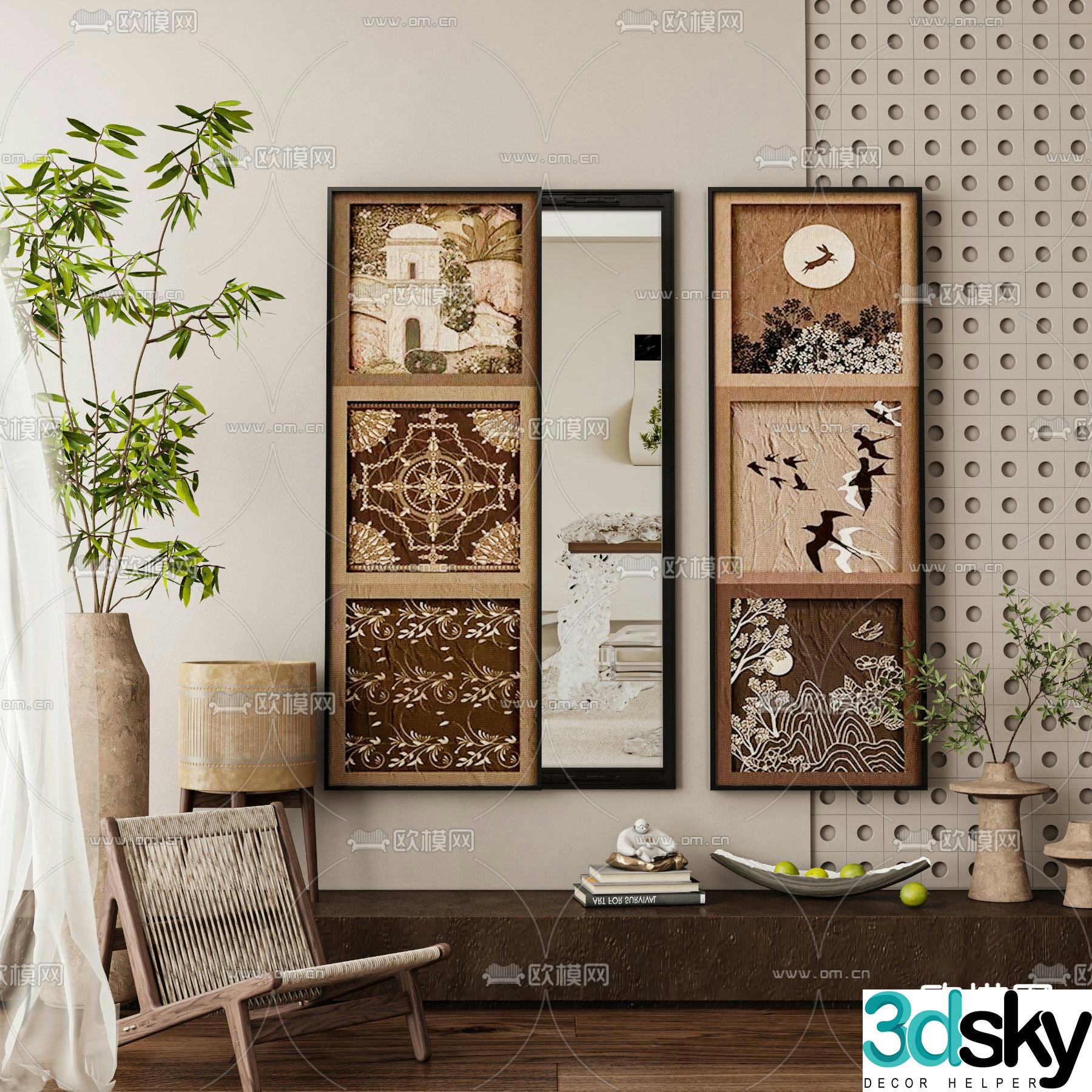 Middle-aged style hanging paintings mirror decorative paintings decorative mirror 3D model