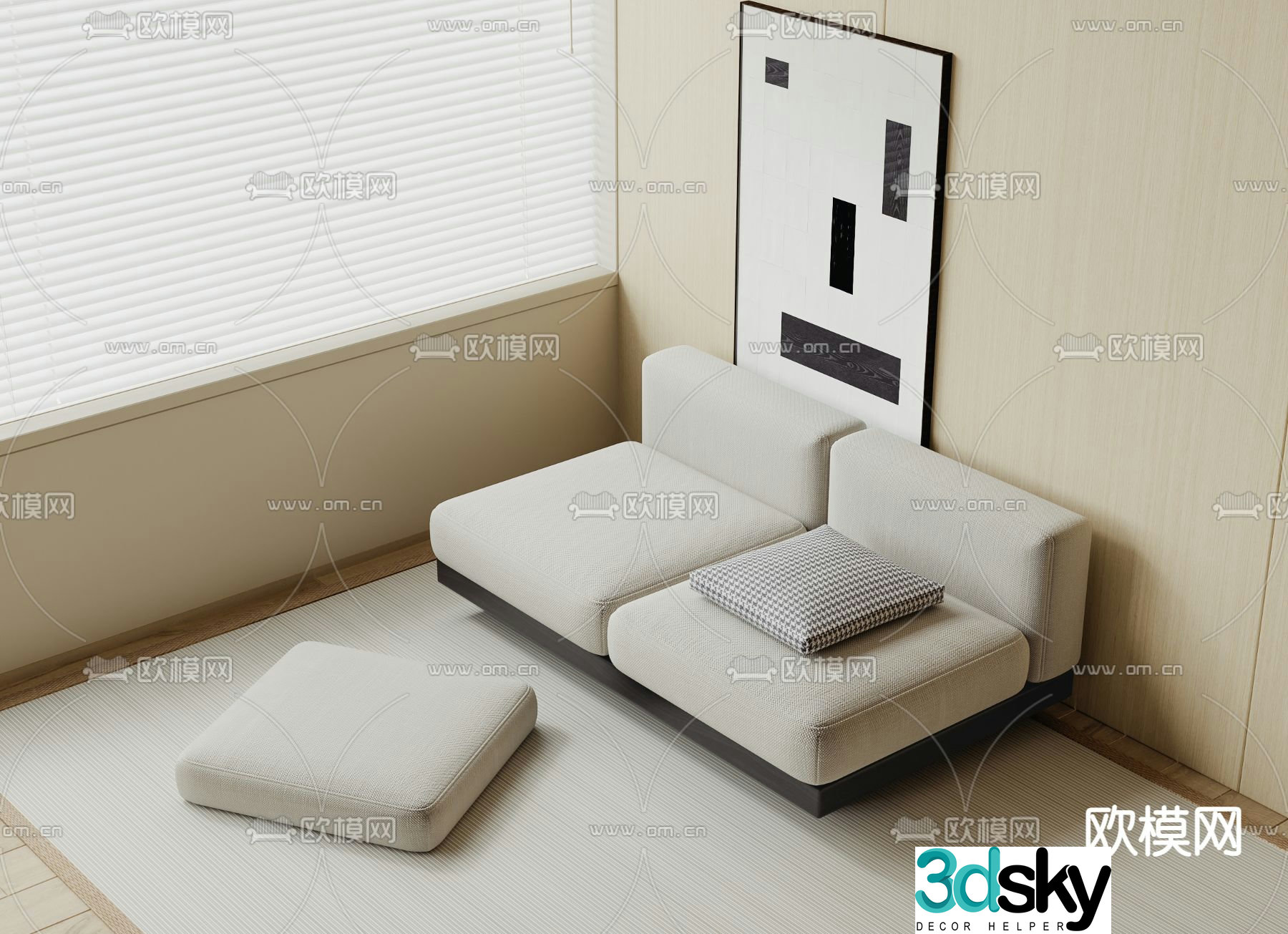 Cream style sofa double sofa 3d model