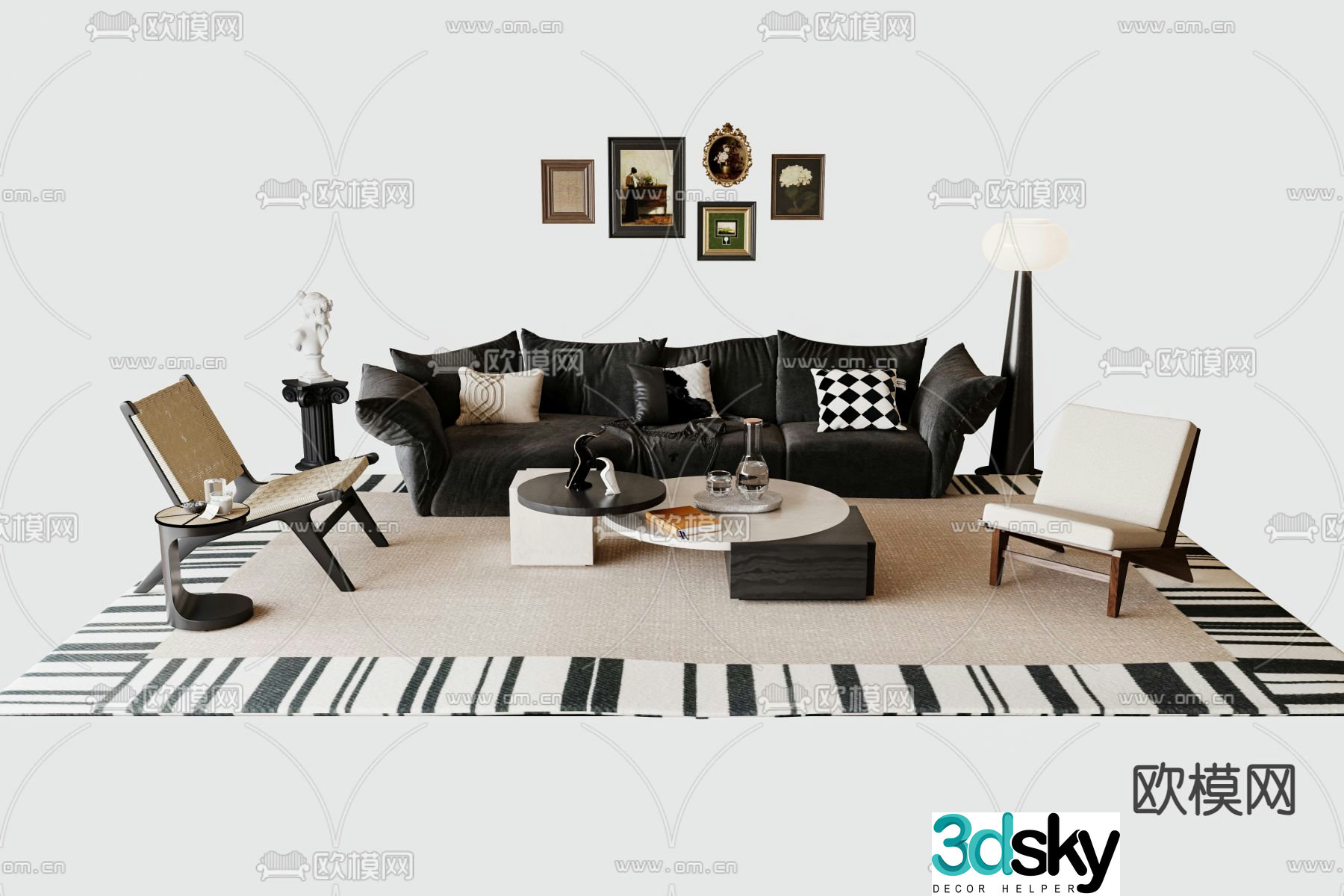 French sectional sofa 3d model