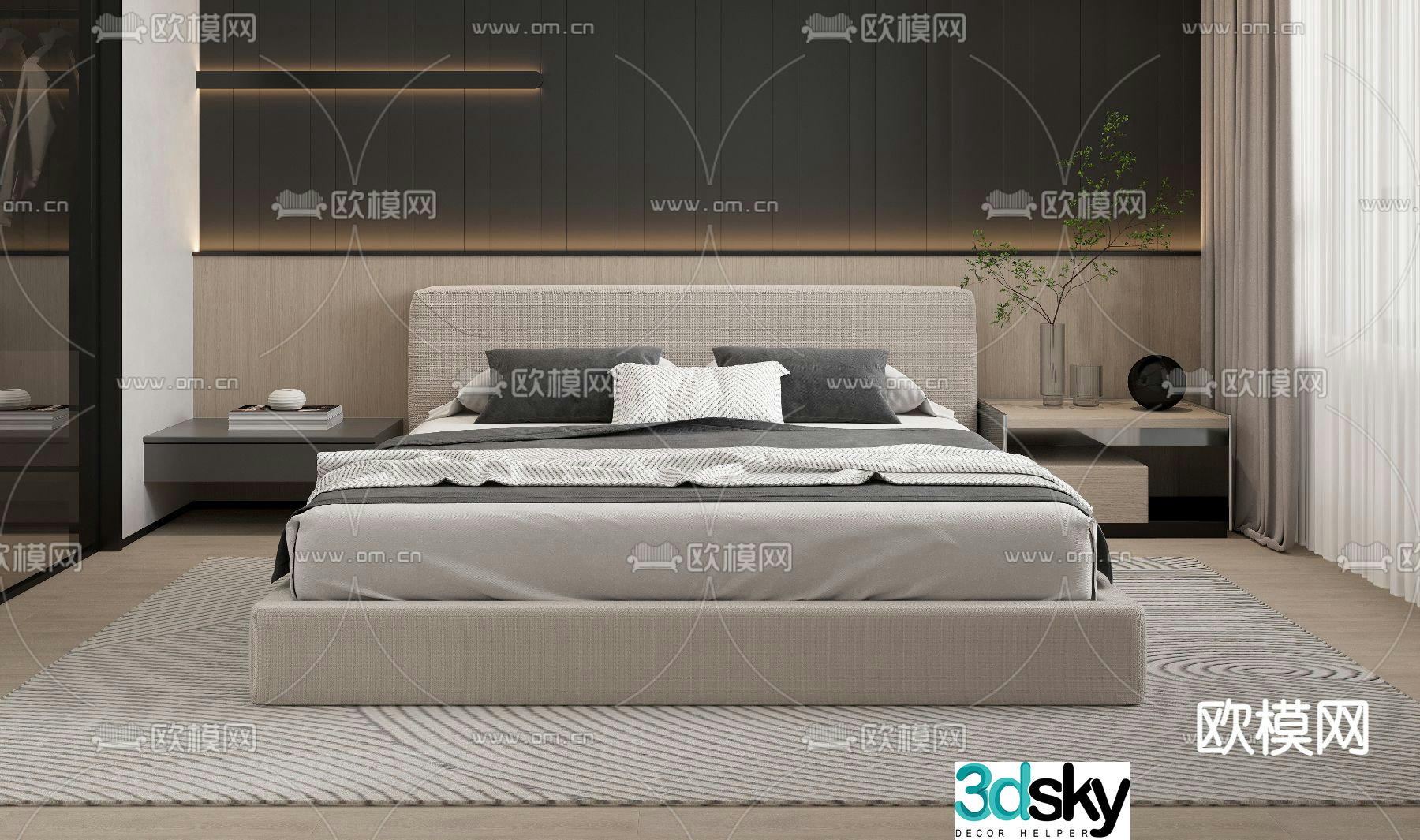 Modern double bed 3d model