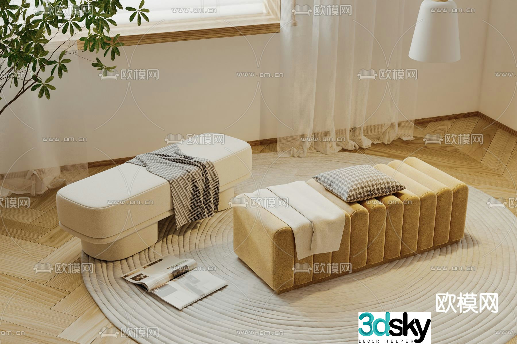 Bench shoe changing stool bed end stool stool sofa stool 3d model