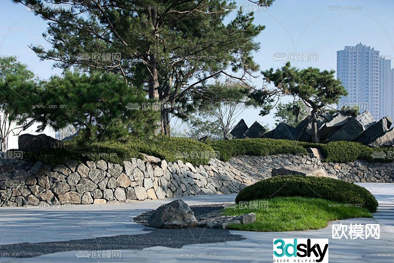 Park landscape rough stone retaining wall small scene 3D model