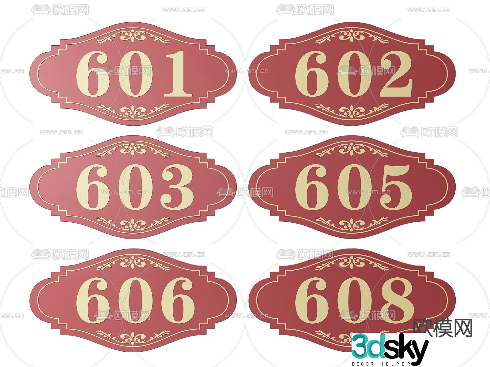 New Chinese style sign, room number sign, hotel door number, community room number and door number 3D model