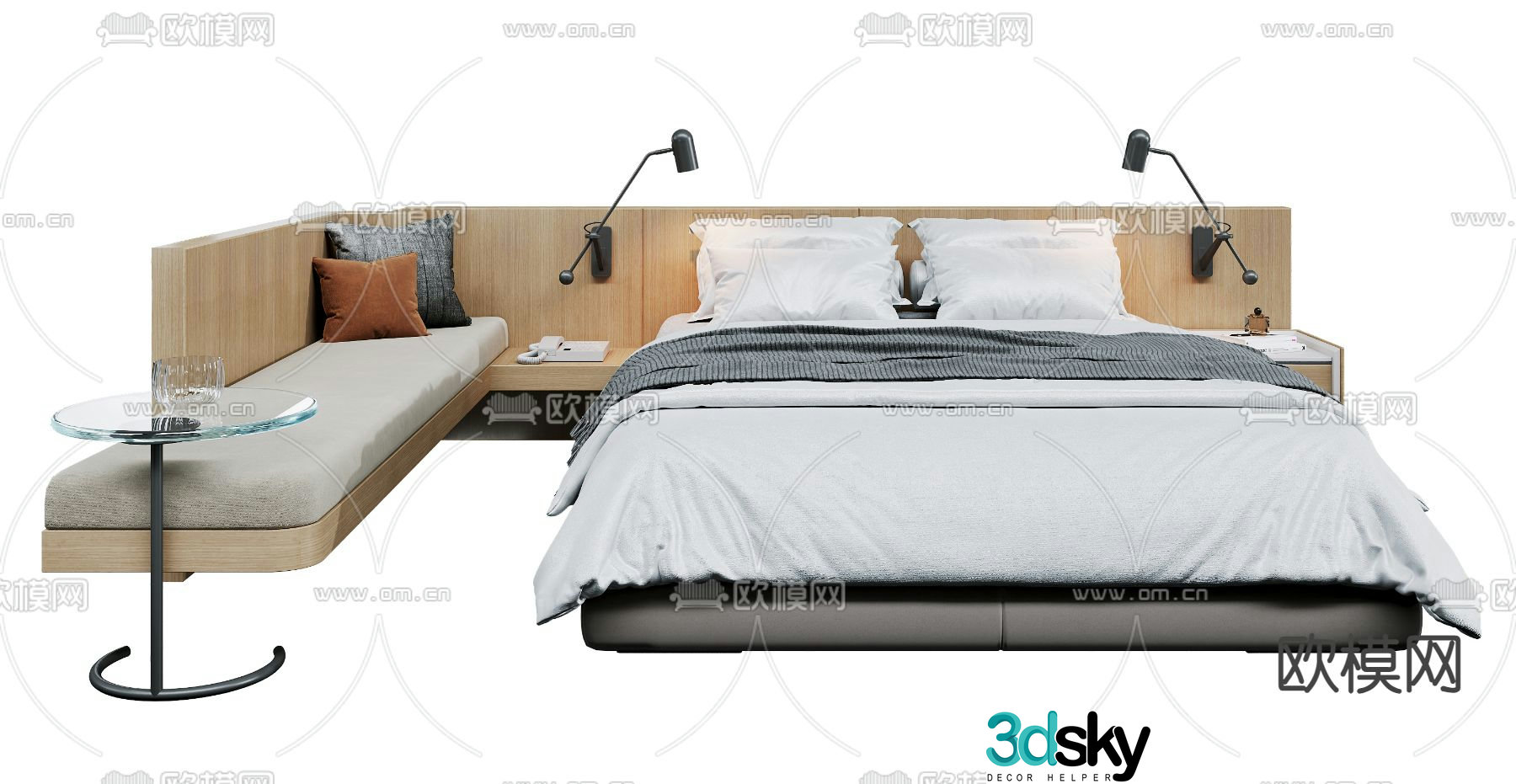 Modern double bed 3d model
