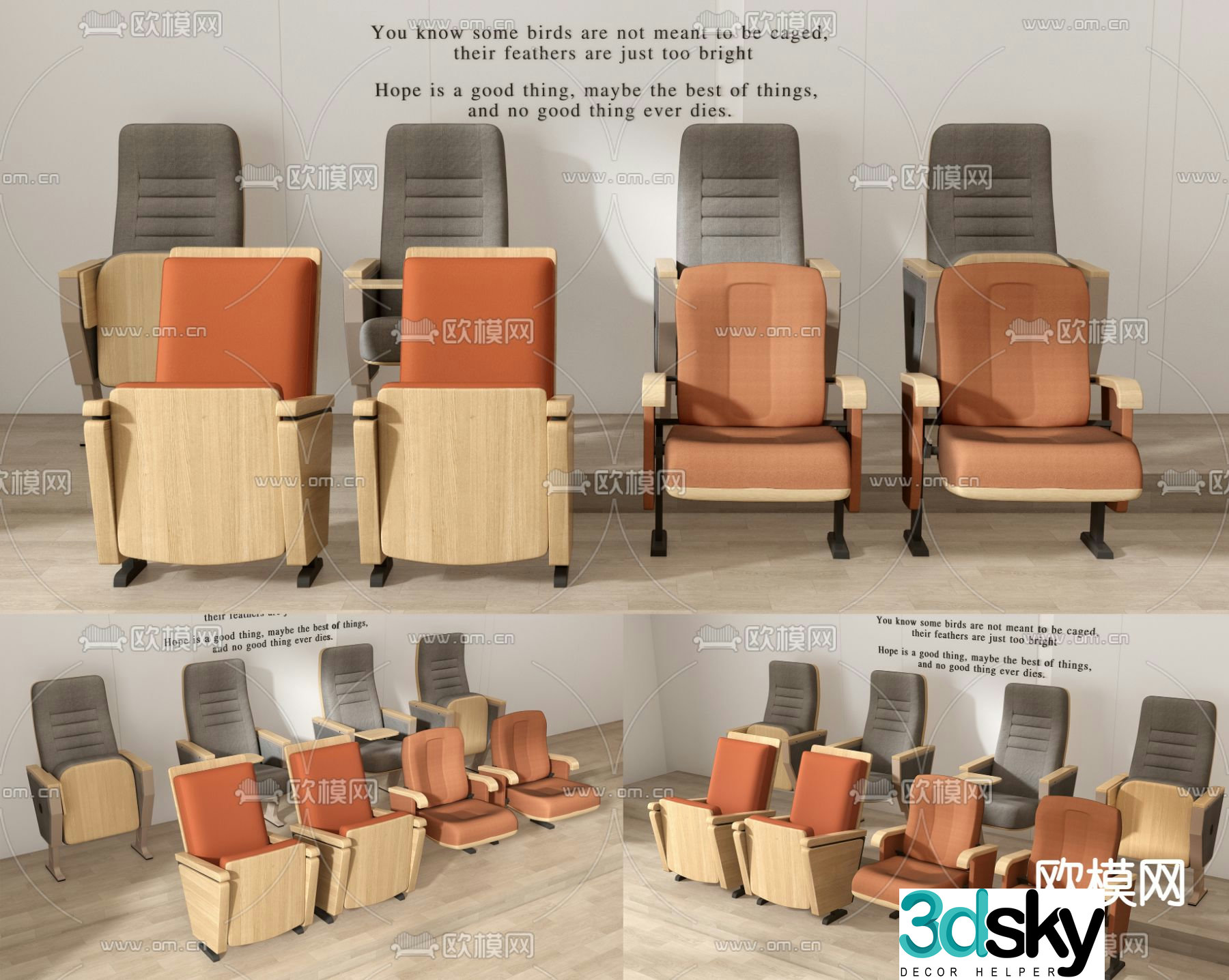 Public chairs theater chairs lecture hall chairs 3d model