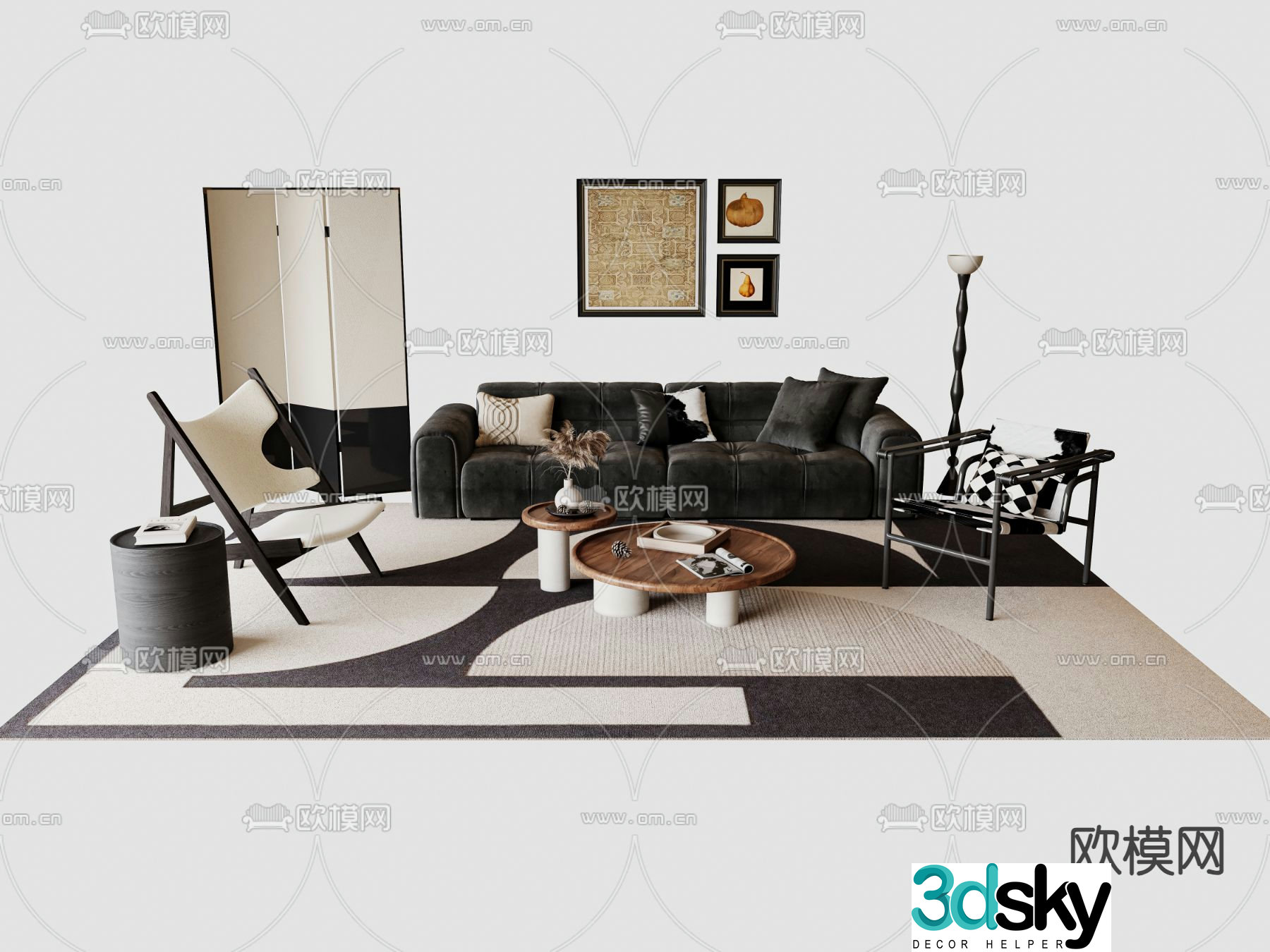 French sectional sofa 3d model