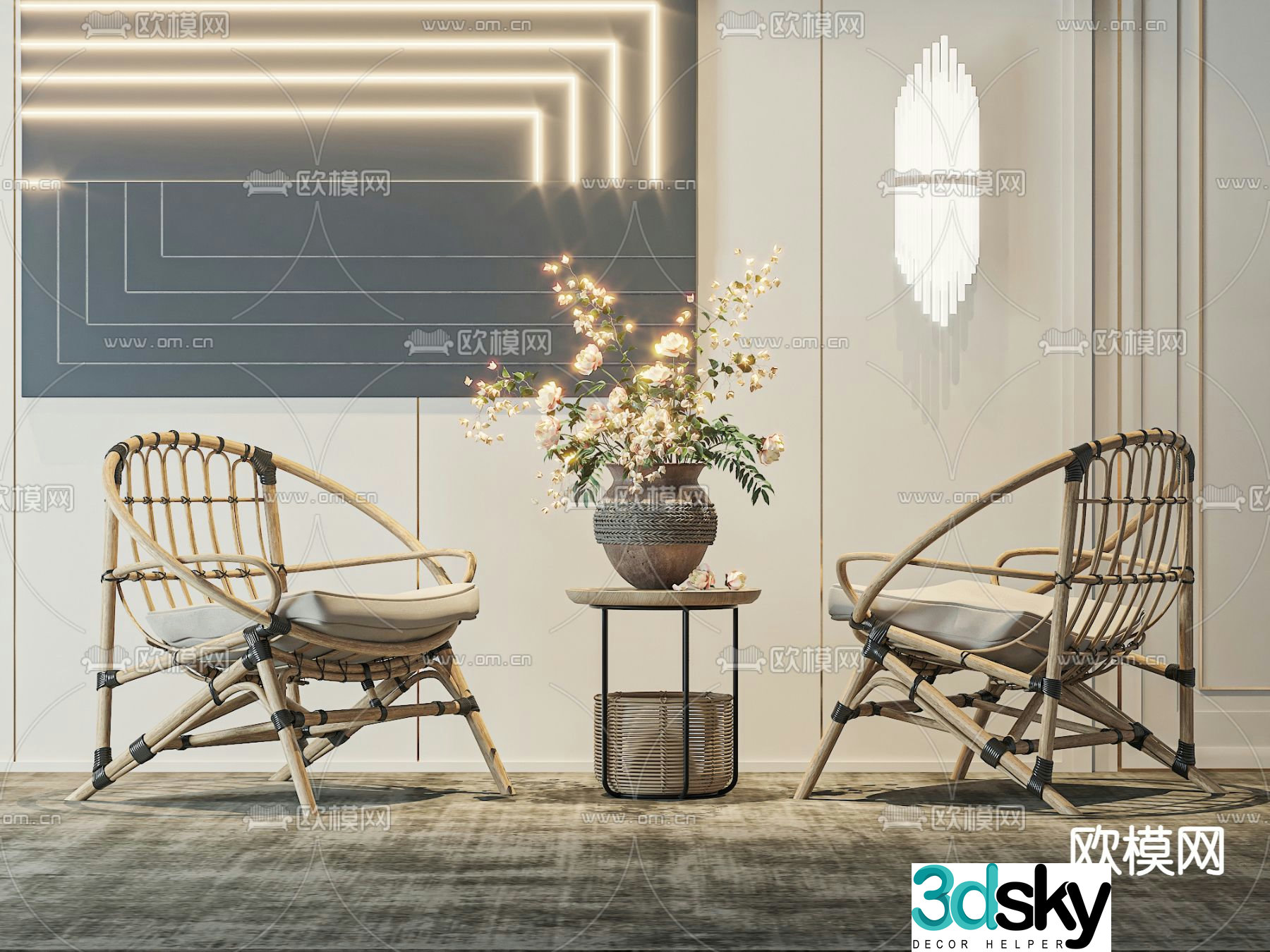 Rattan chair leisure chair balcony chair 3d model