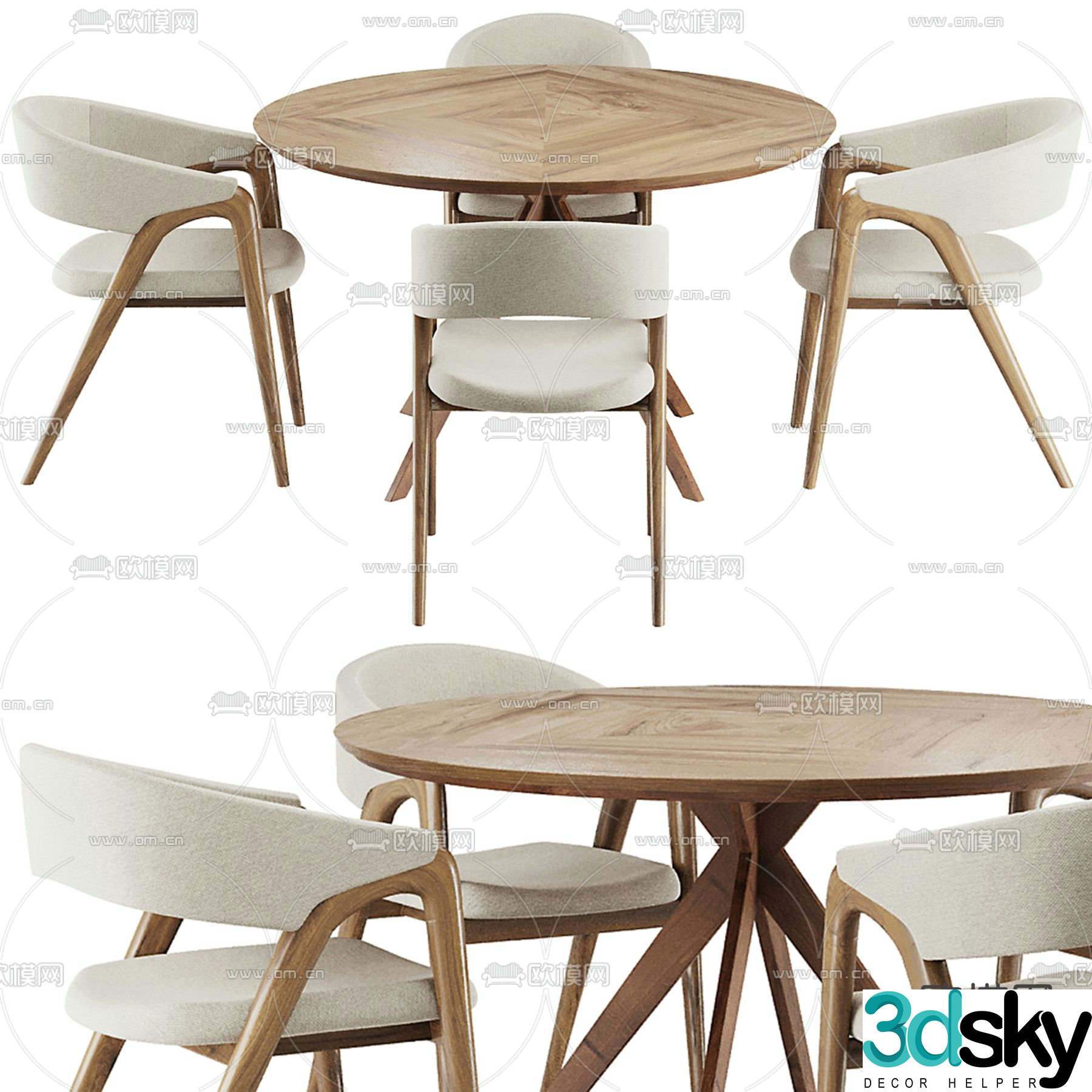 Round dining table and chairs 3d model