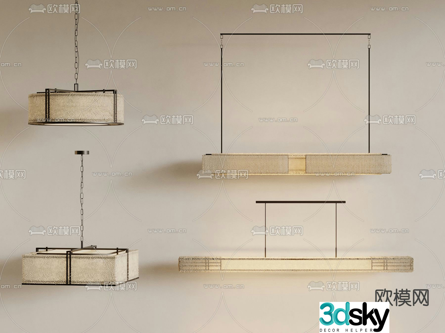 New Chinese style chandelier strip chandelier 3d model