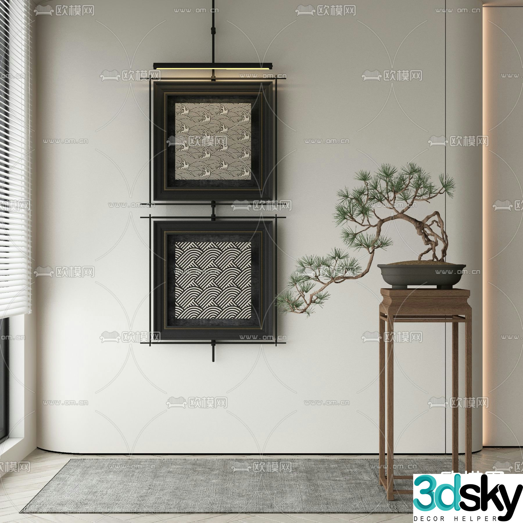 New Chinese style decorative painting texture painting 3D model