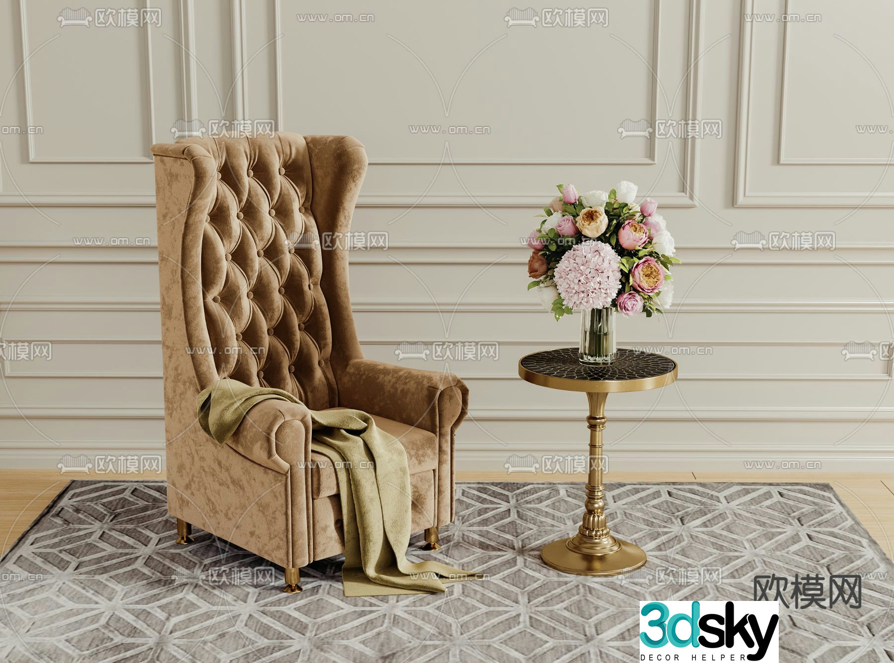 European style single sofa leisure sofa 3d model