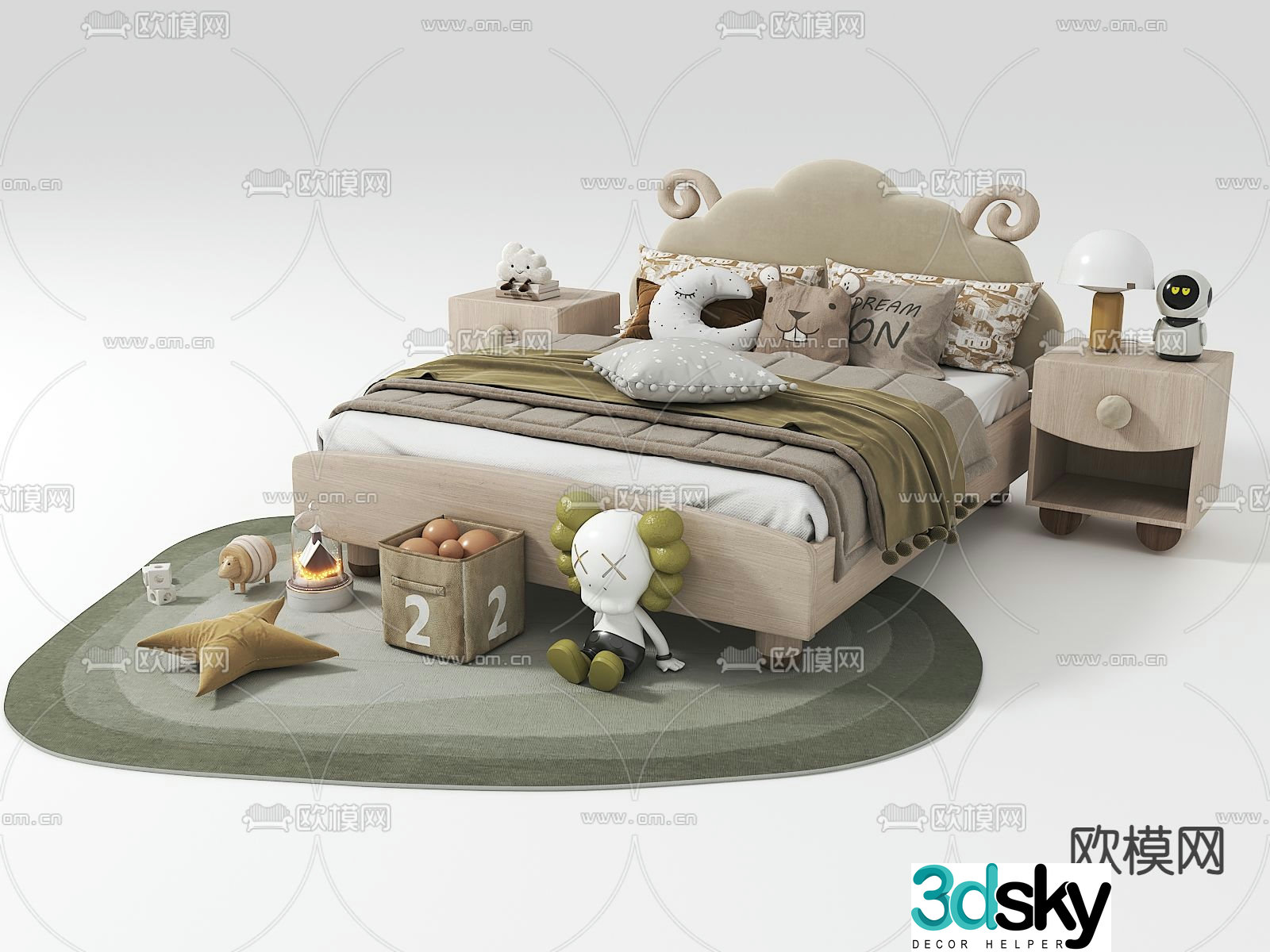 Modern children’s bed double bed 3d model