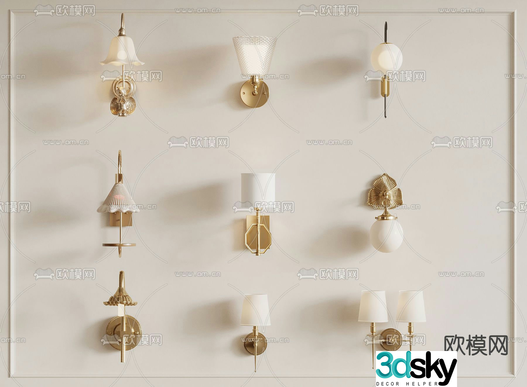French wall lamp light luxury wall lamp 3D model