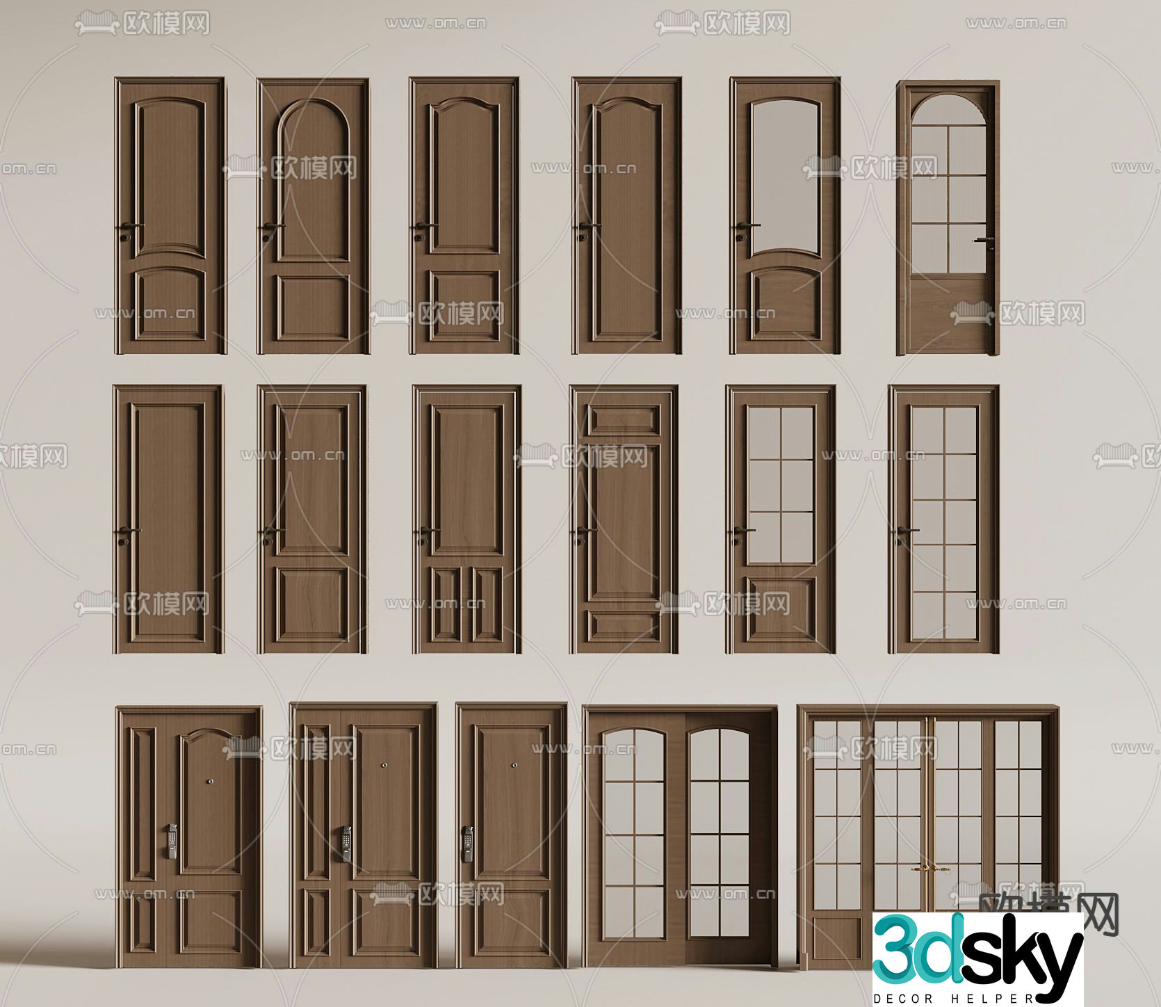 Middle style sliding door entrance door mother and child door single door 3D model
