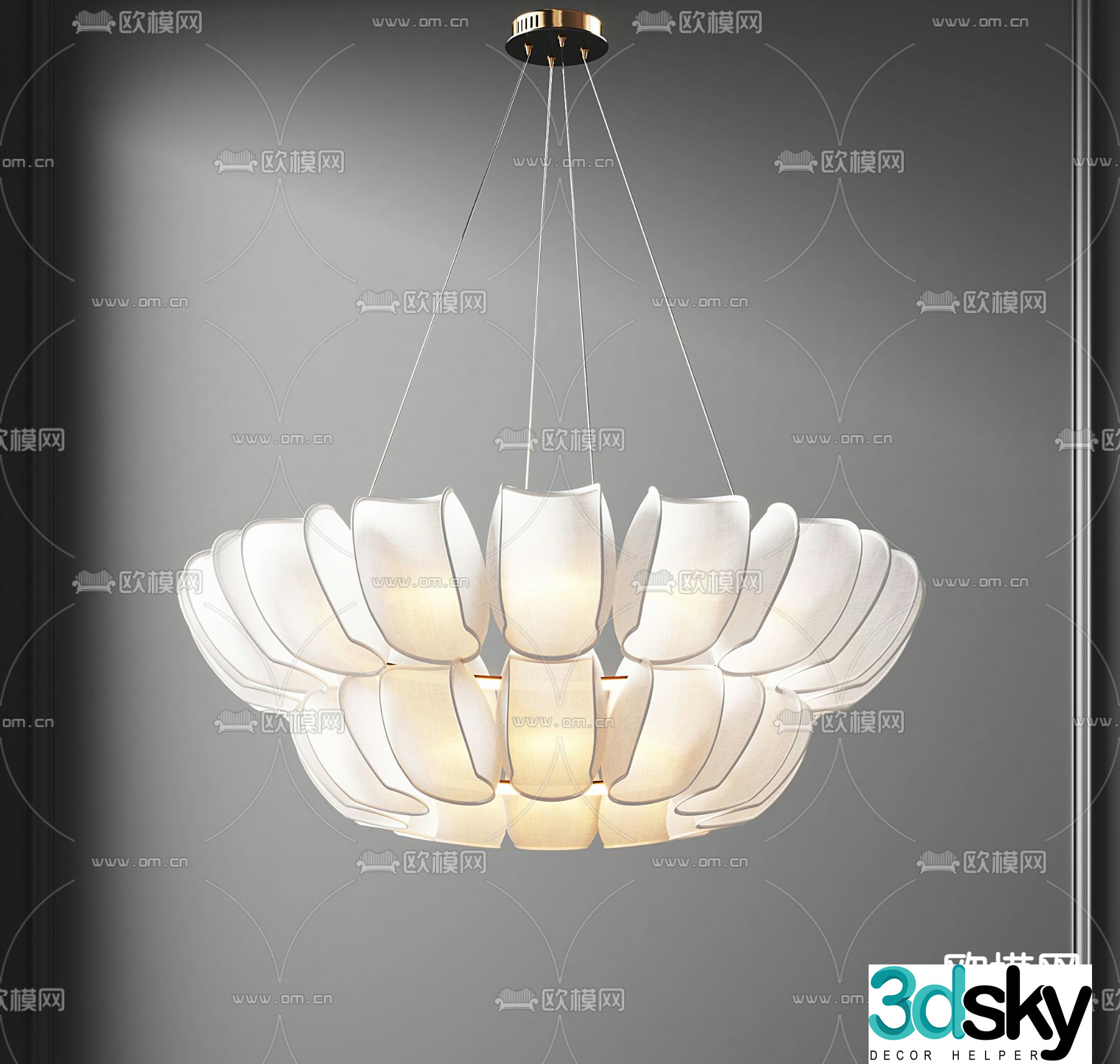 Japanese style chandelier dining chandelier 3d model