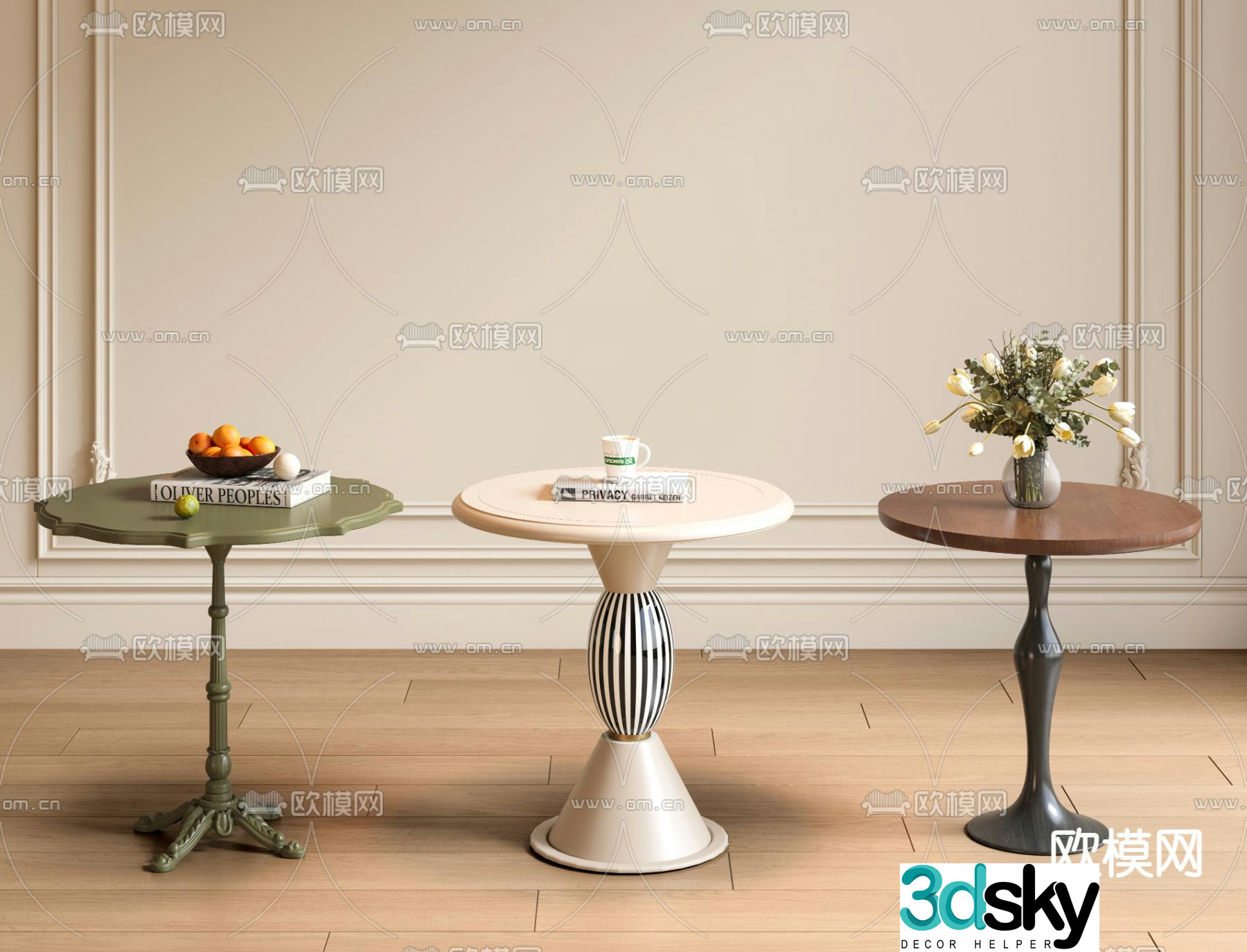 French side table corner table round table table table 3D model