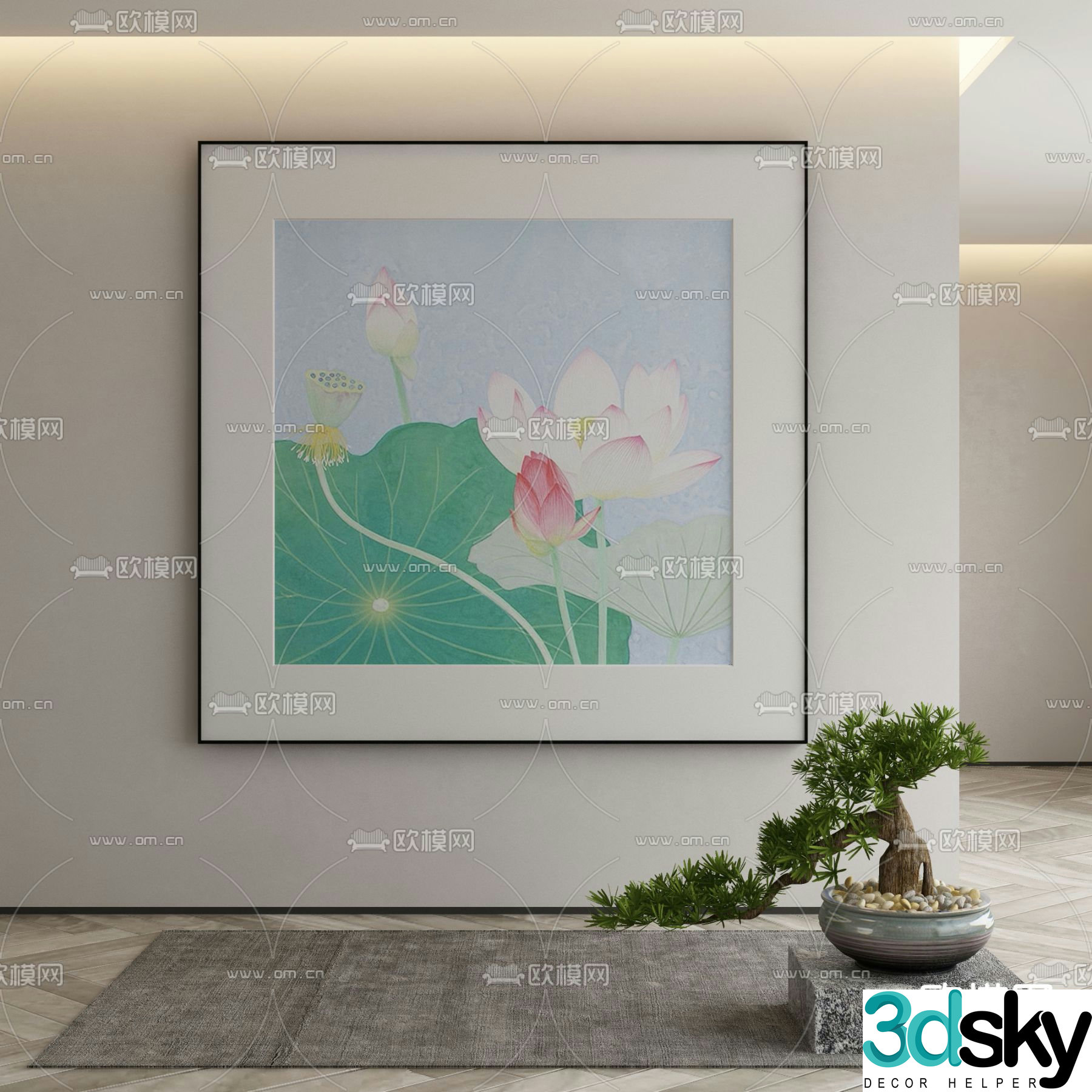 New Chinese Lotus Painting Decorative Painting 3D Model