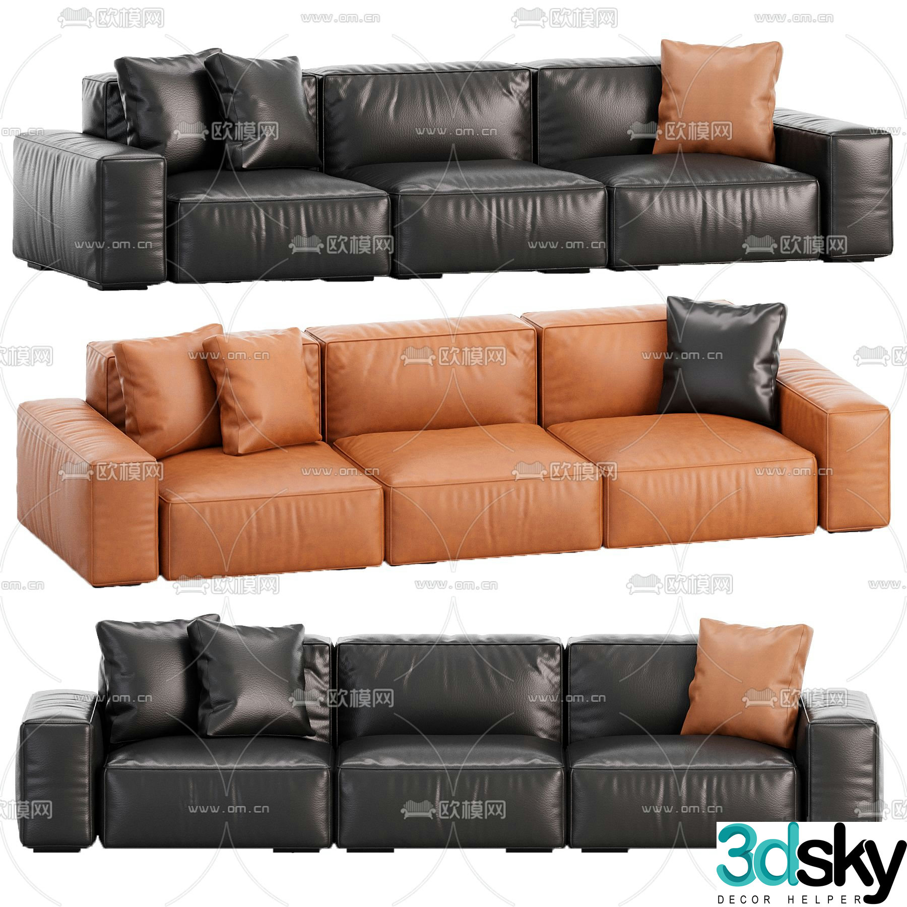 Black Eagla leather sofa multi-seat sofa three-seat sofa 3d model