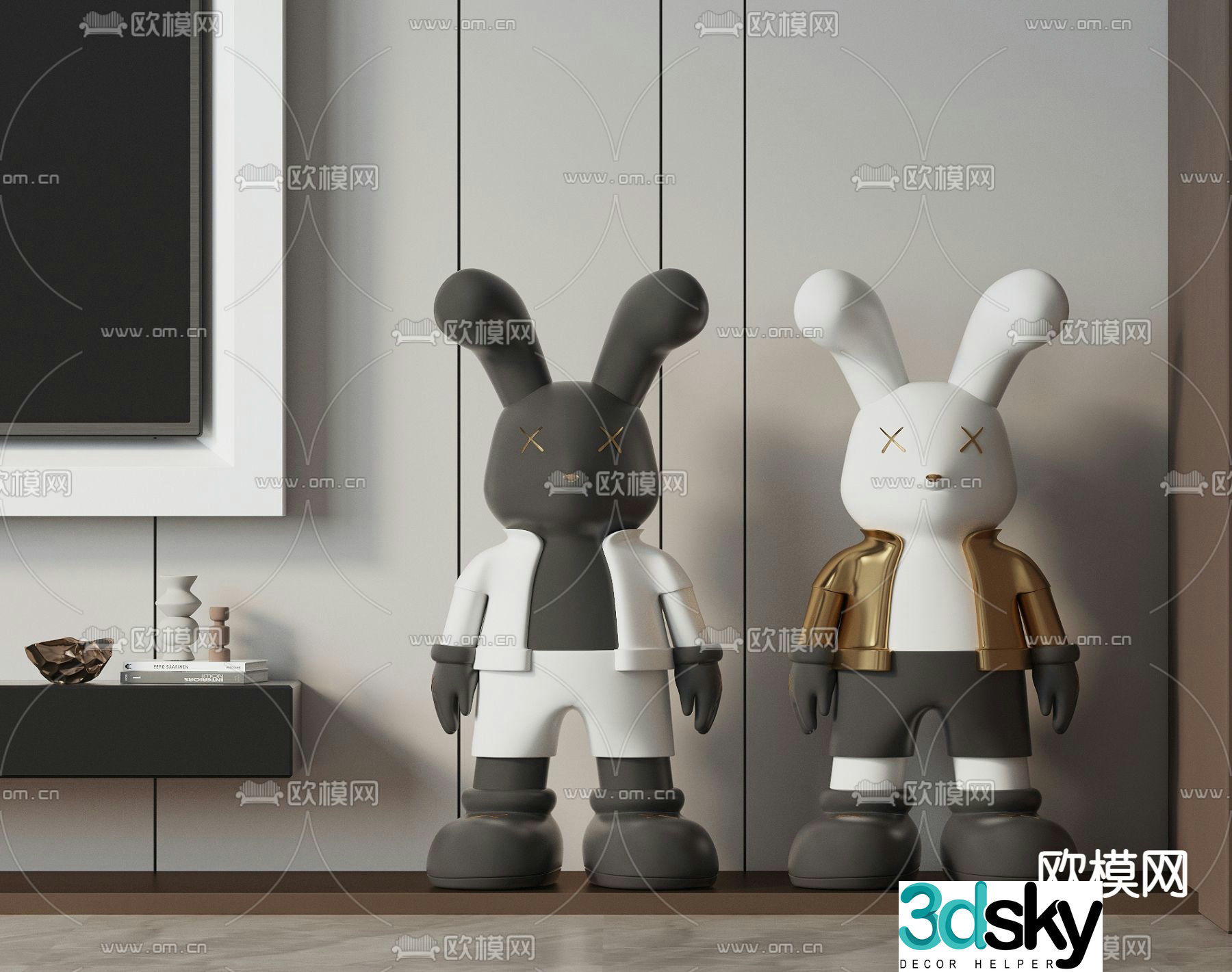 Rabbit trendy toy sculpture doll cartoon ornaments 3d model