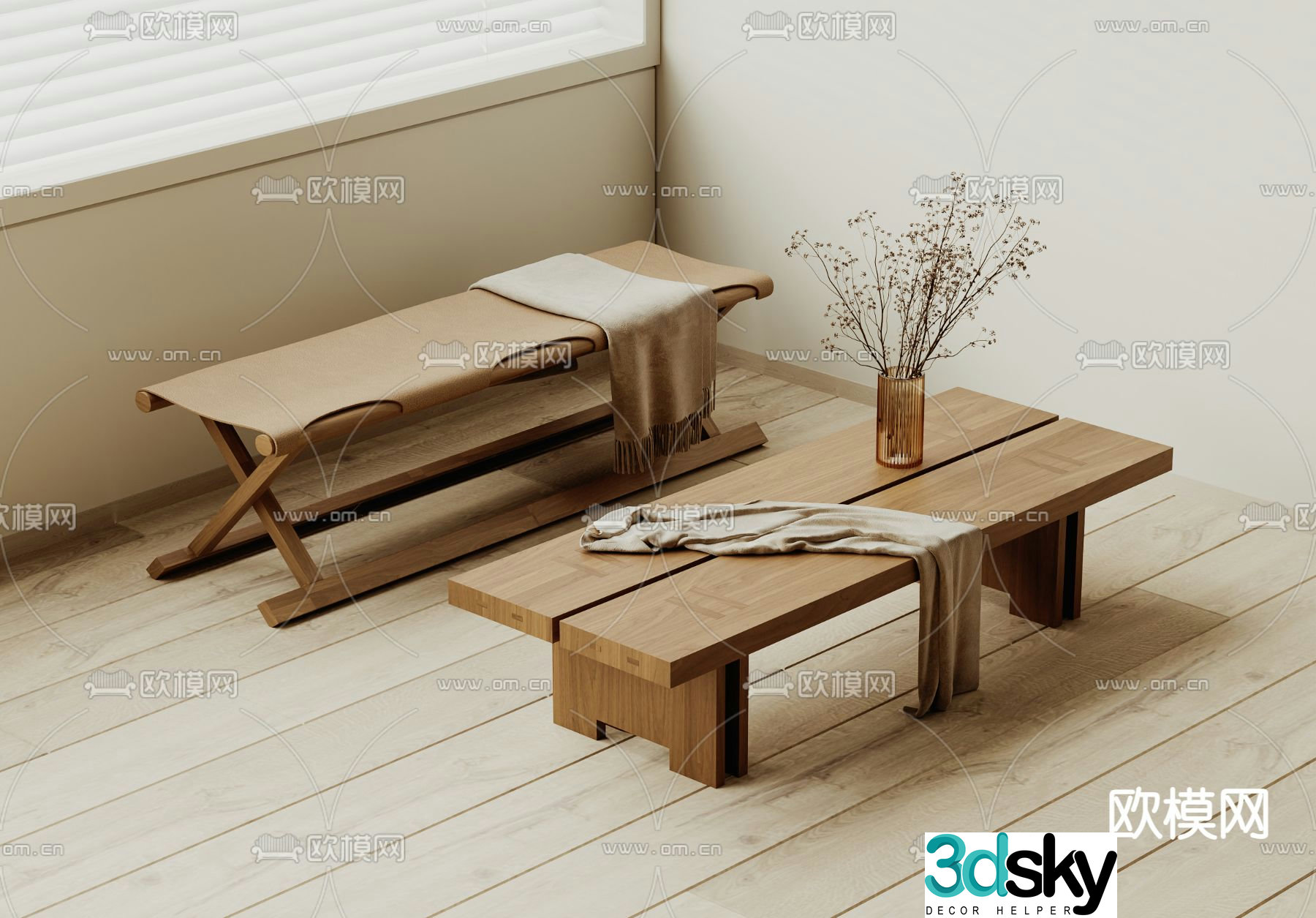 wabi-sabi stool bench bench 3d model