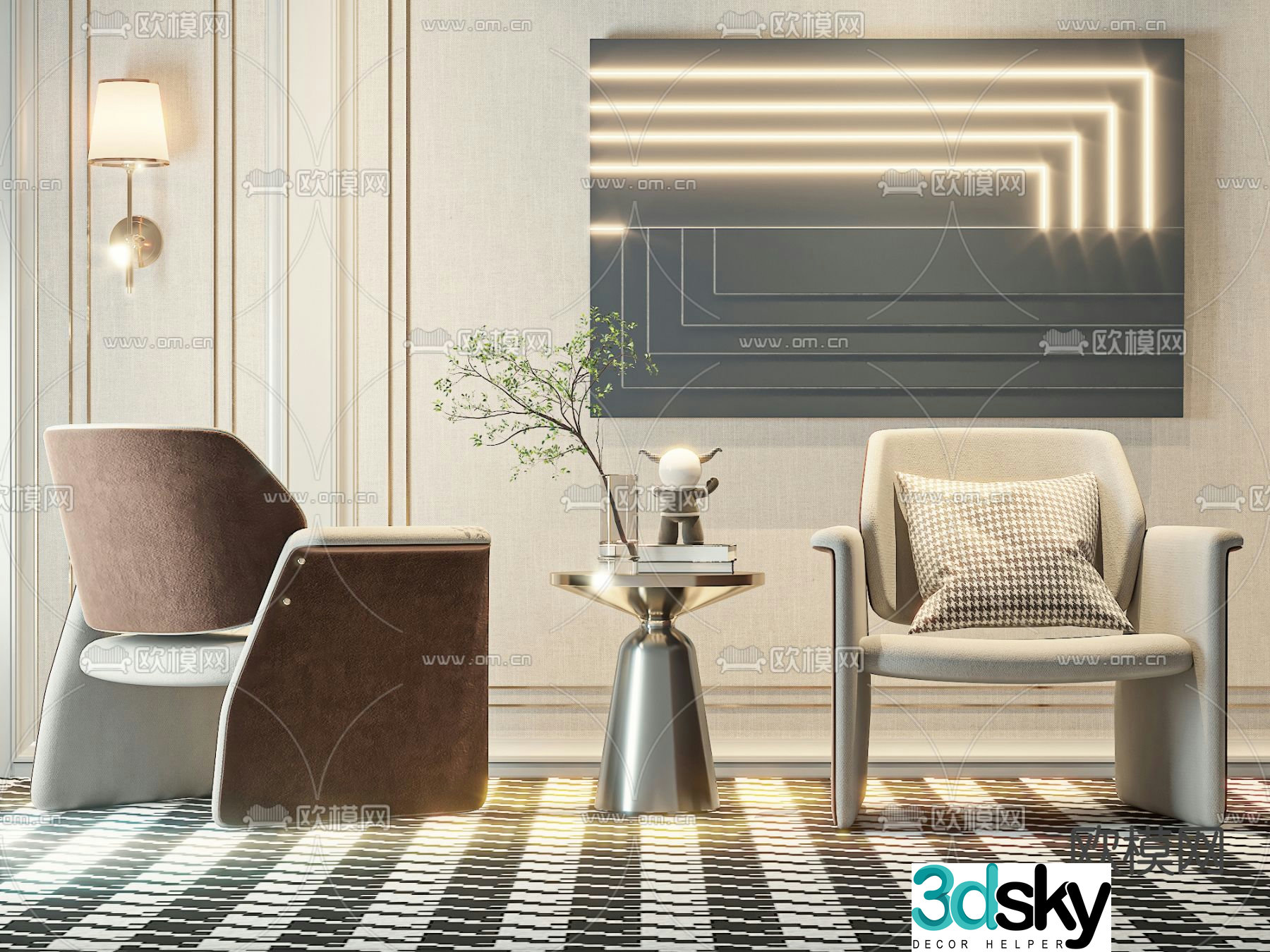 Modern sofa chair leisure chair table 3d model