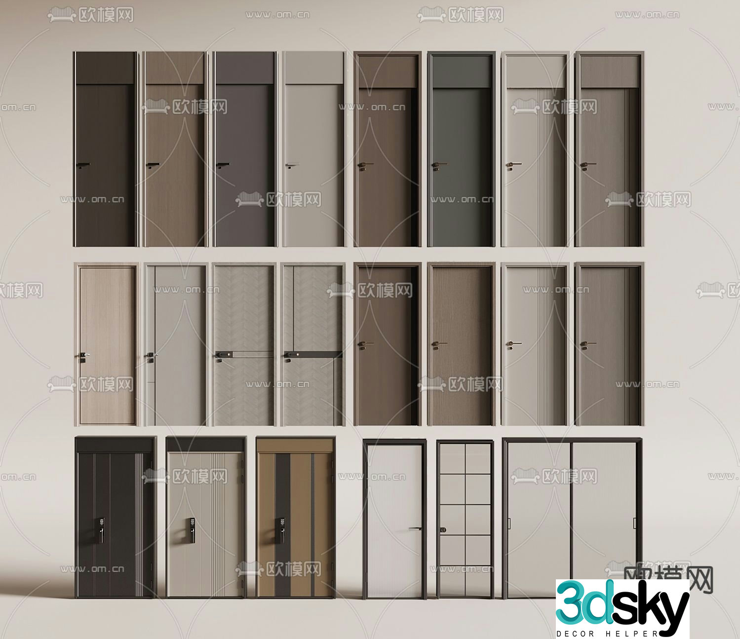 Entrance door top door sliding door double and double door 3D model