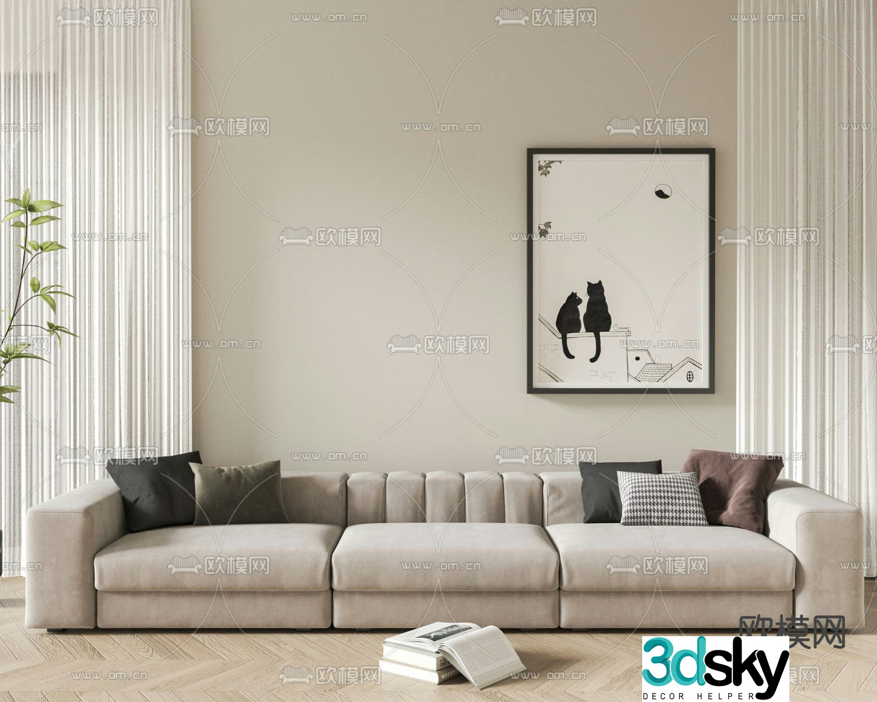 Three-person sofa multi-person sofa upholstered sofa 3D model