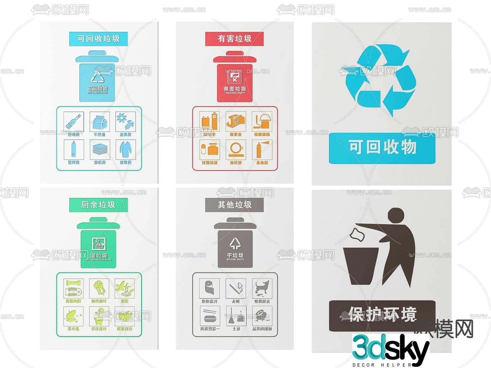 Community signs, garbage classification, signs, guide signs 3D model