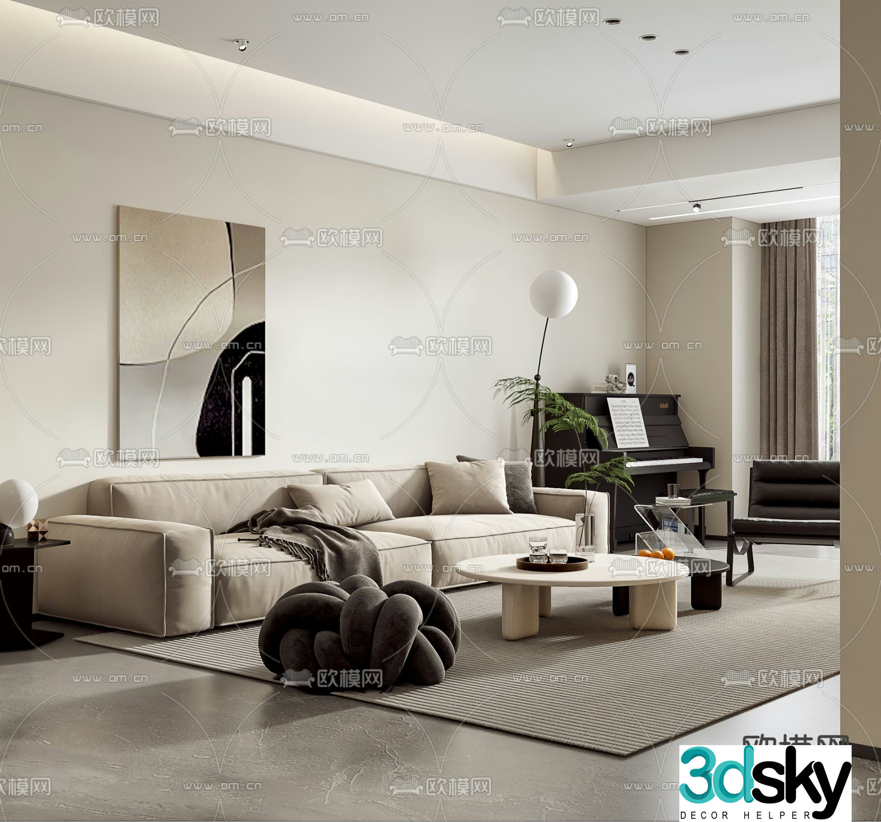 Modern living and dining room 3d model