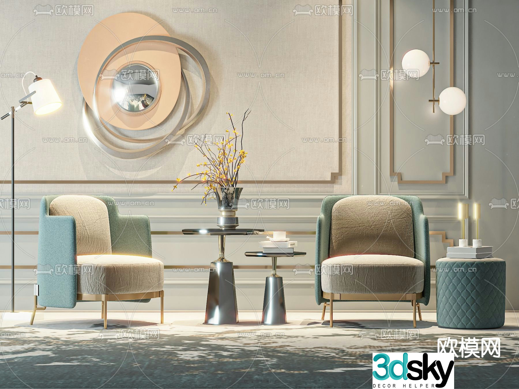 Light luxury sofa chair leisure chair table 3d model