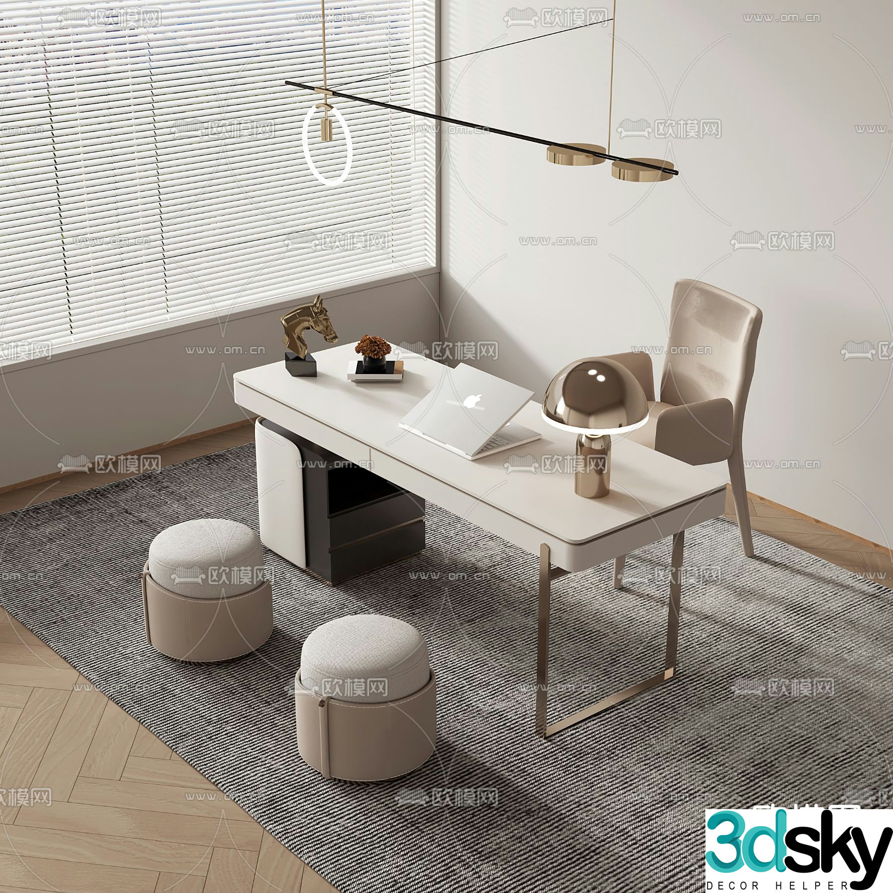 Modern desk computer desk study table 3d model