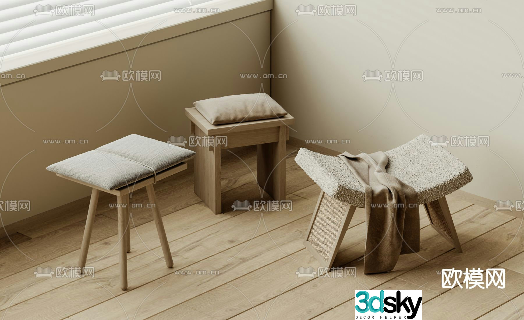 wabi-sabi stool low stool 3d model