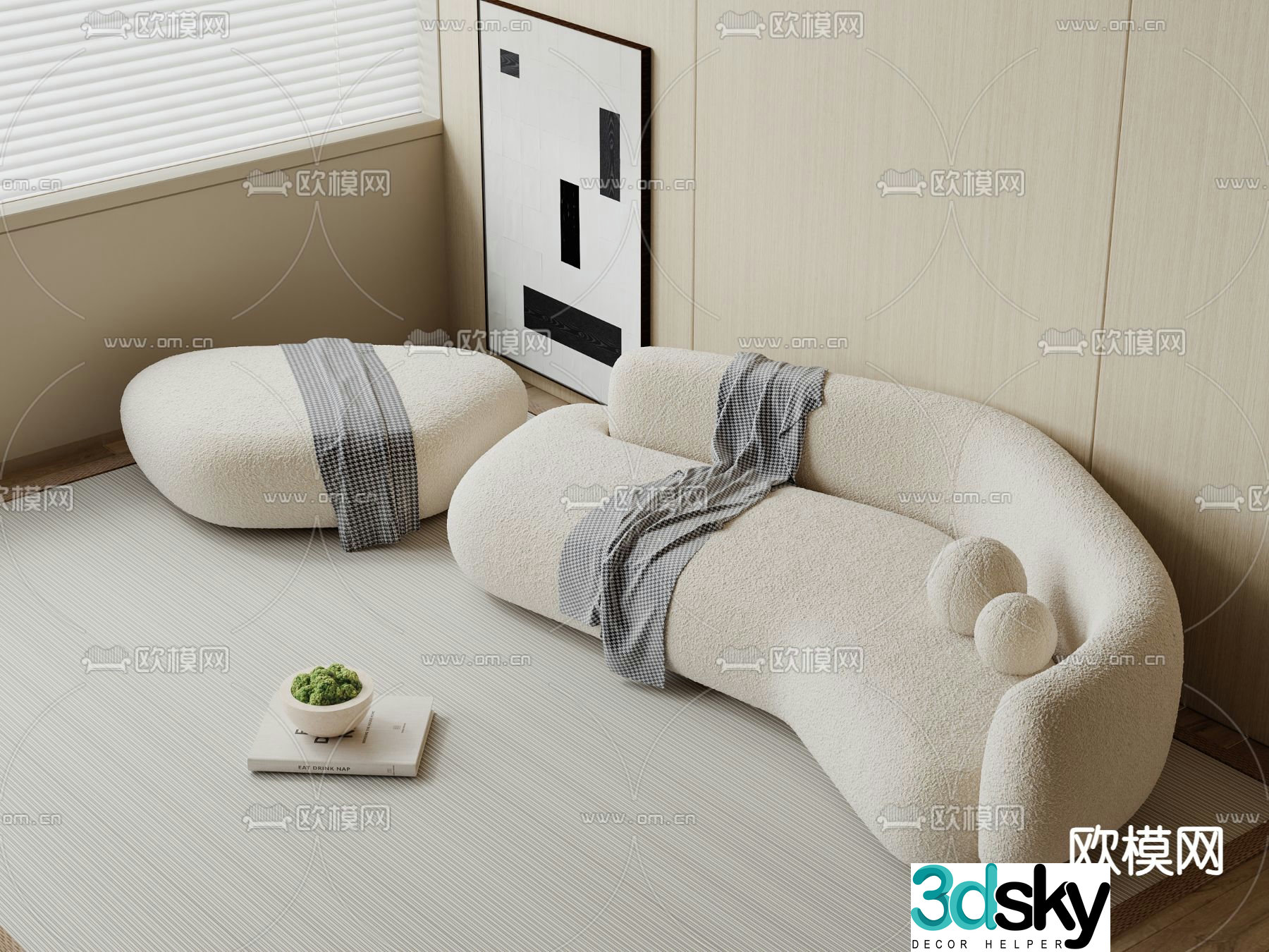 Cream style sofa curved sofa 3d model
