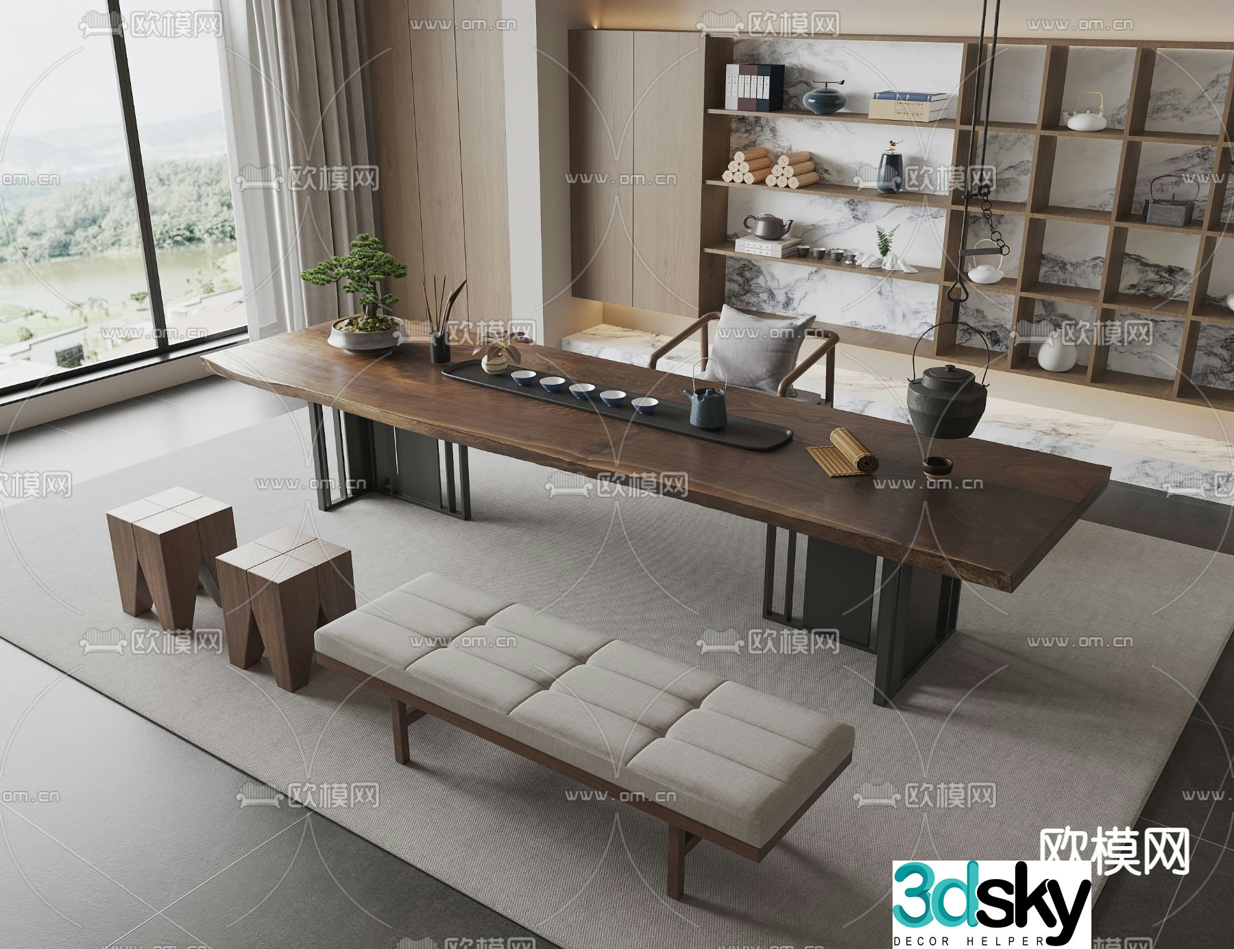 New Chinese style tea table tea table 3d model