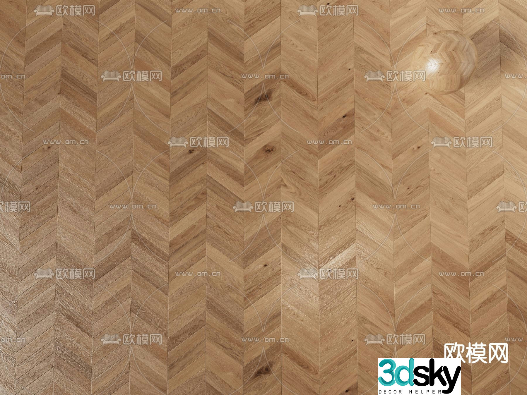 Fish bone wood flooring wood grain brick 3D model