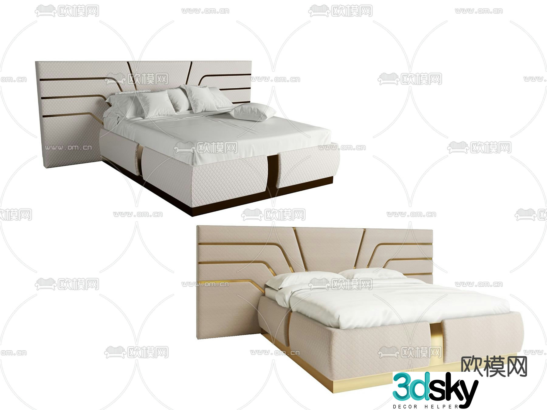 Light luxury double bed 3D model