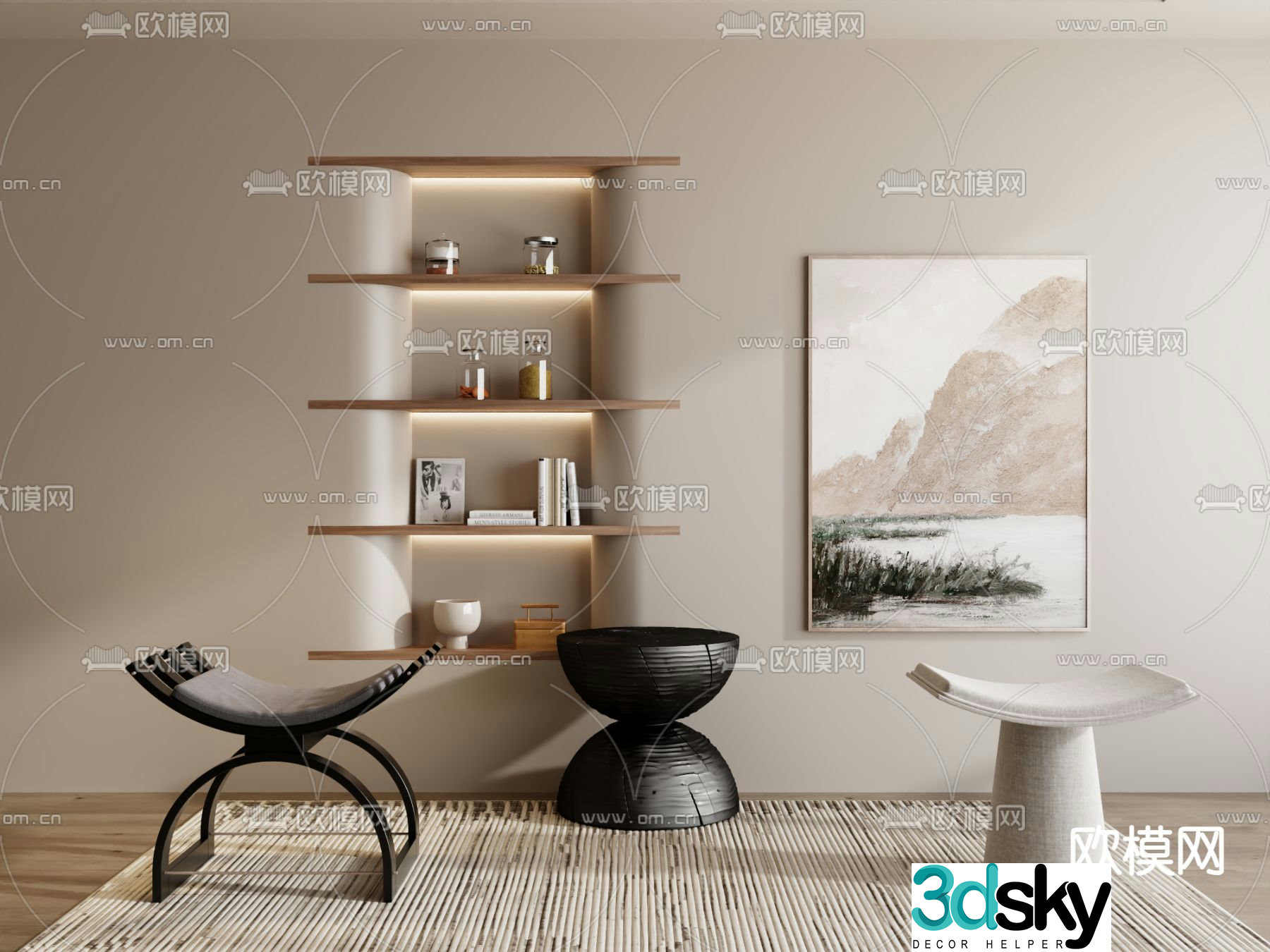 Stool low stool shoe changing stool footrest 3D model