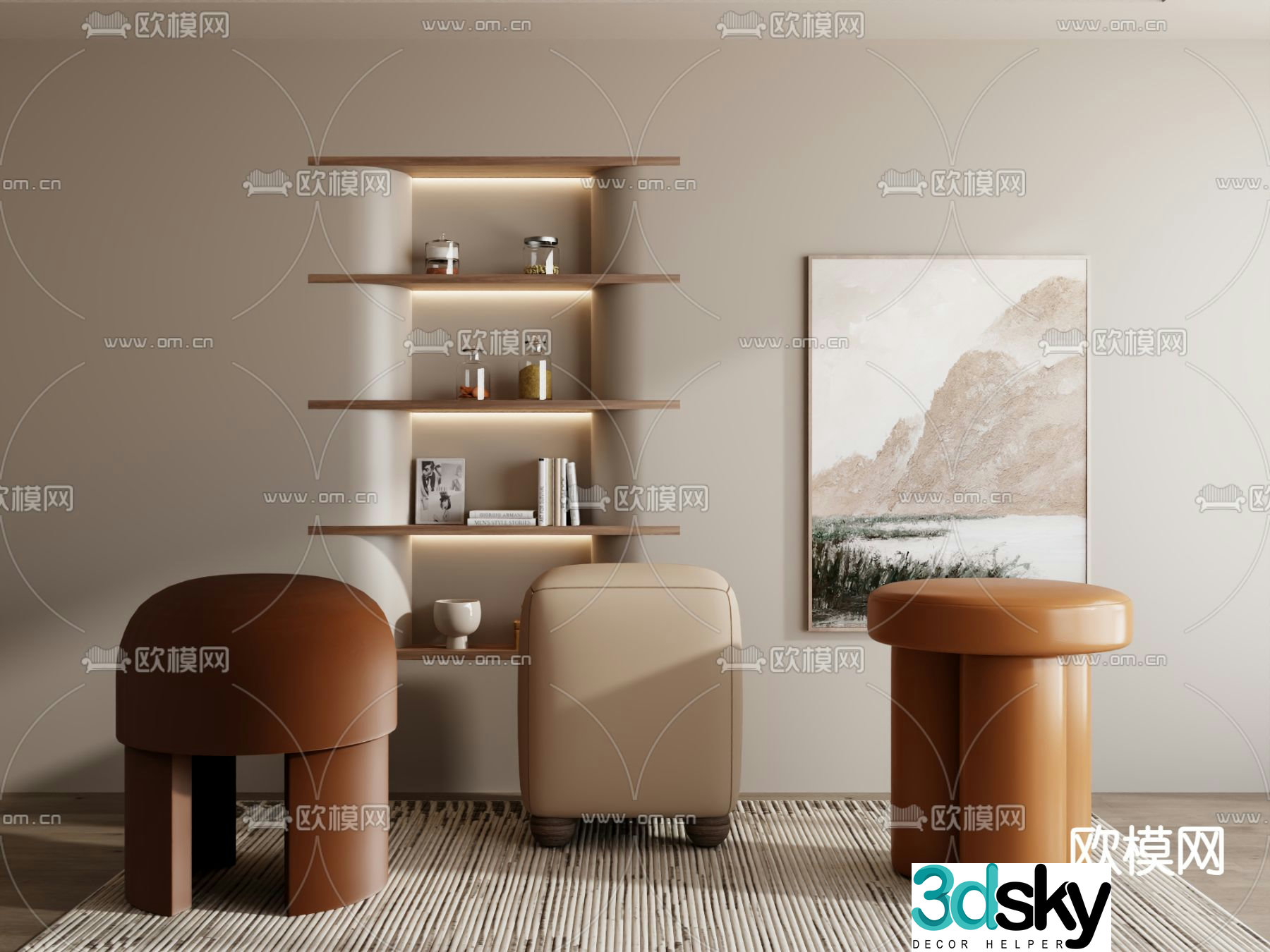 Stool low stool sofa stool shoe changing stool footrest 3D model