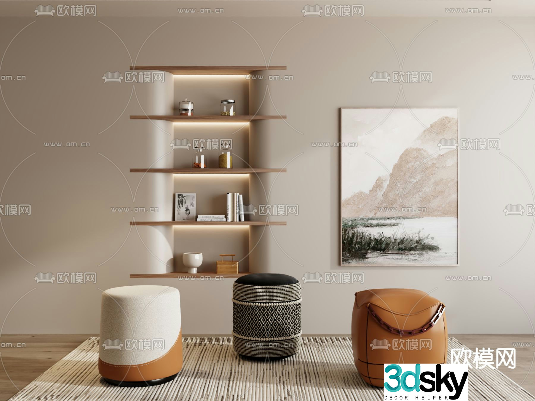 Stool low stool sofa stool shoe changing stool footrest 3D model