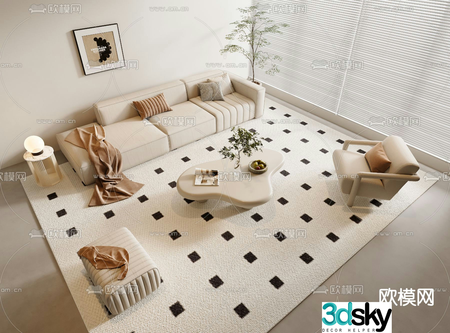 Cream style modular sofa 3d model