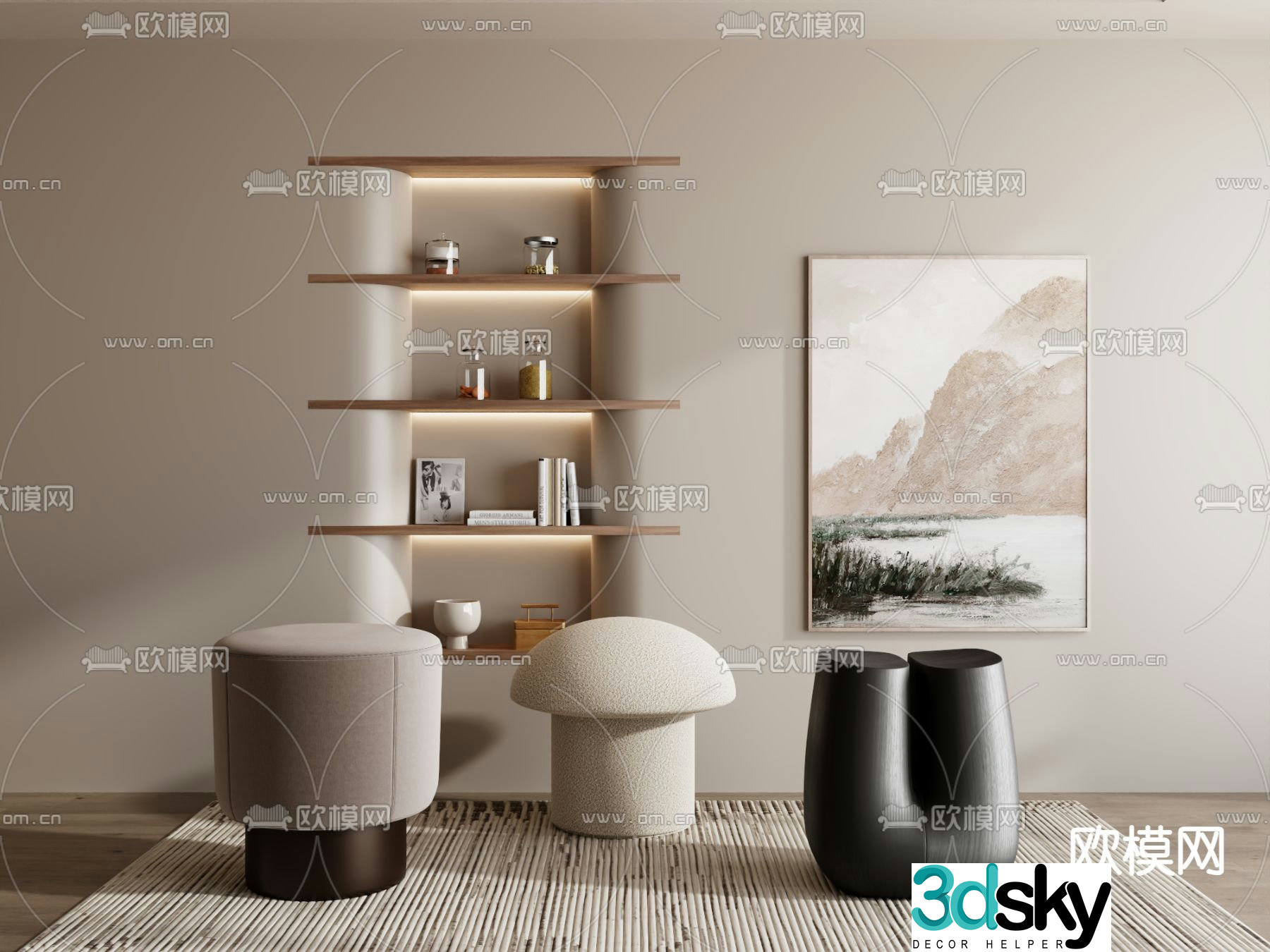 Stool low stool sofa stool shoe changing stool footrest 3D model