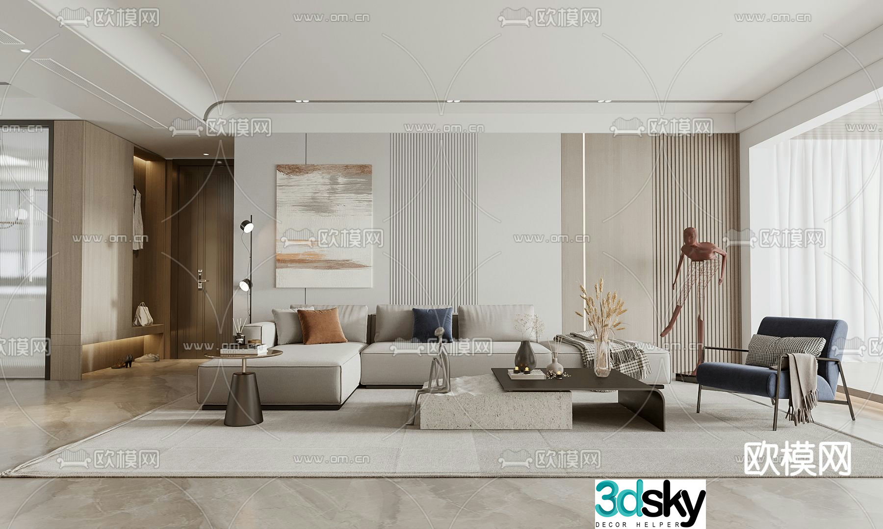 Modern living room dining room 3d model