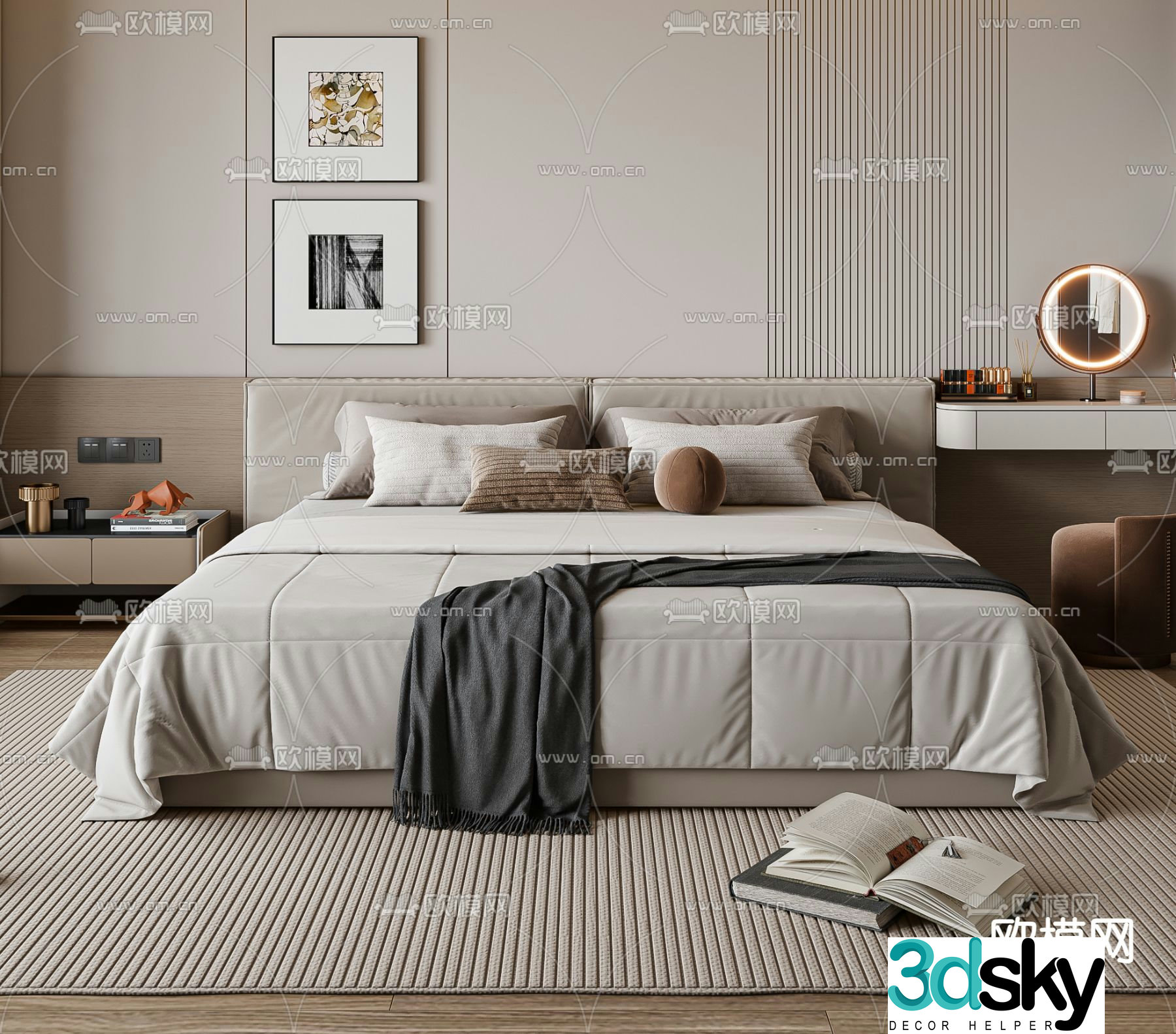 Modern double bed 3d model