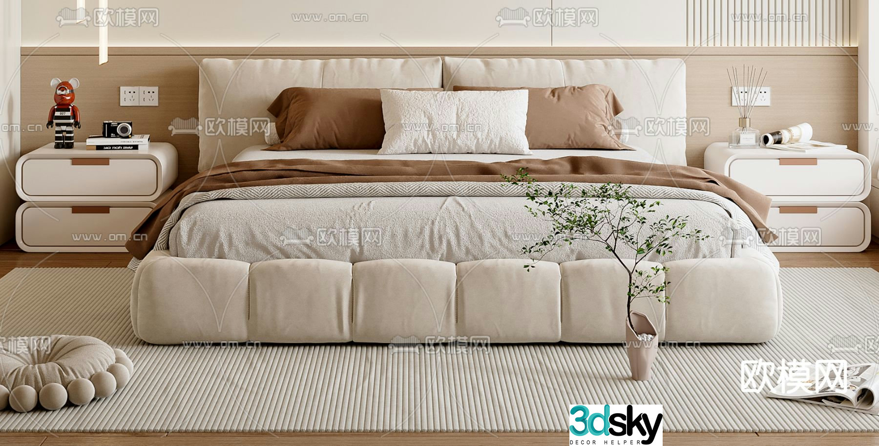 Modern double bed 3d model