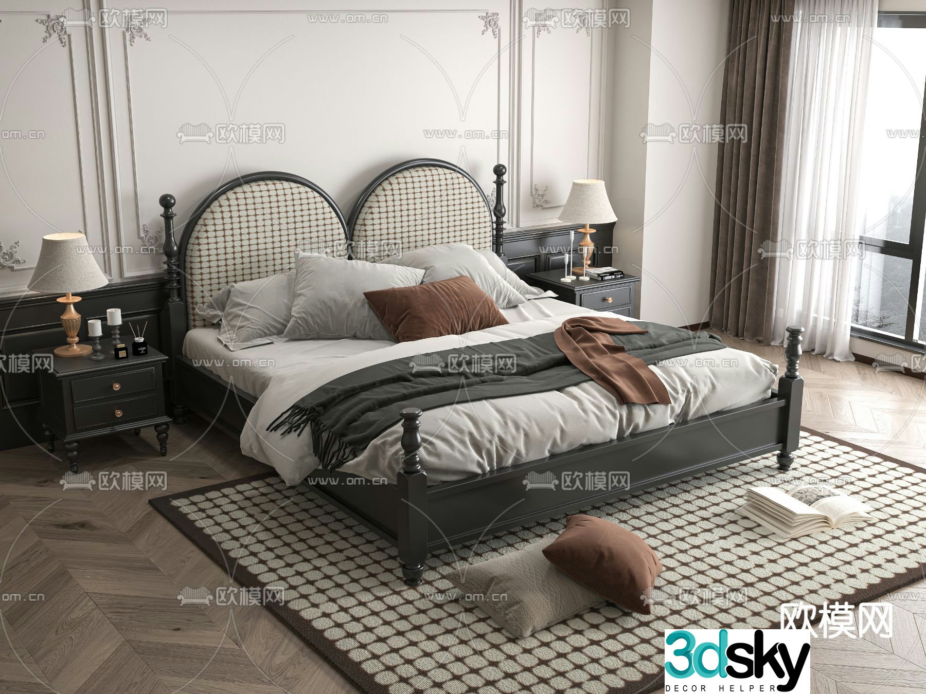 French double bed 3d model
