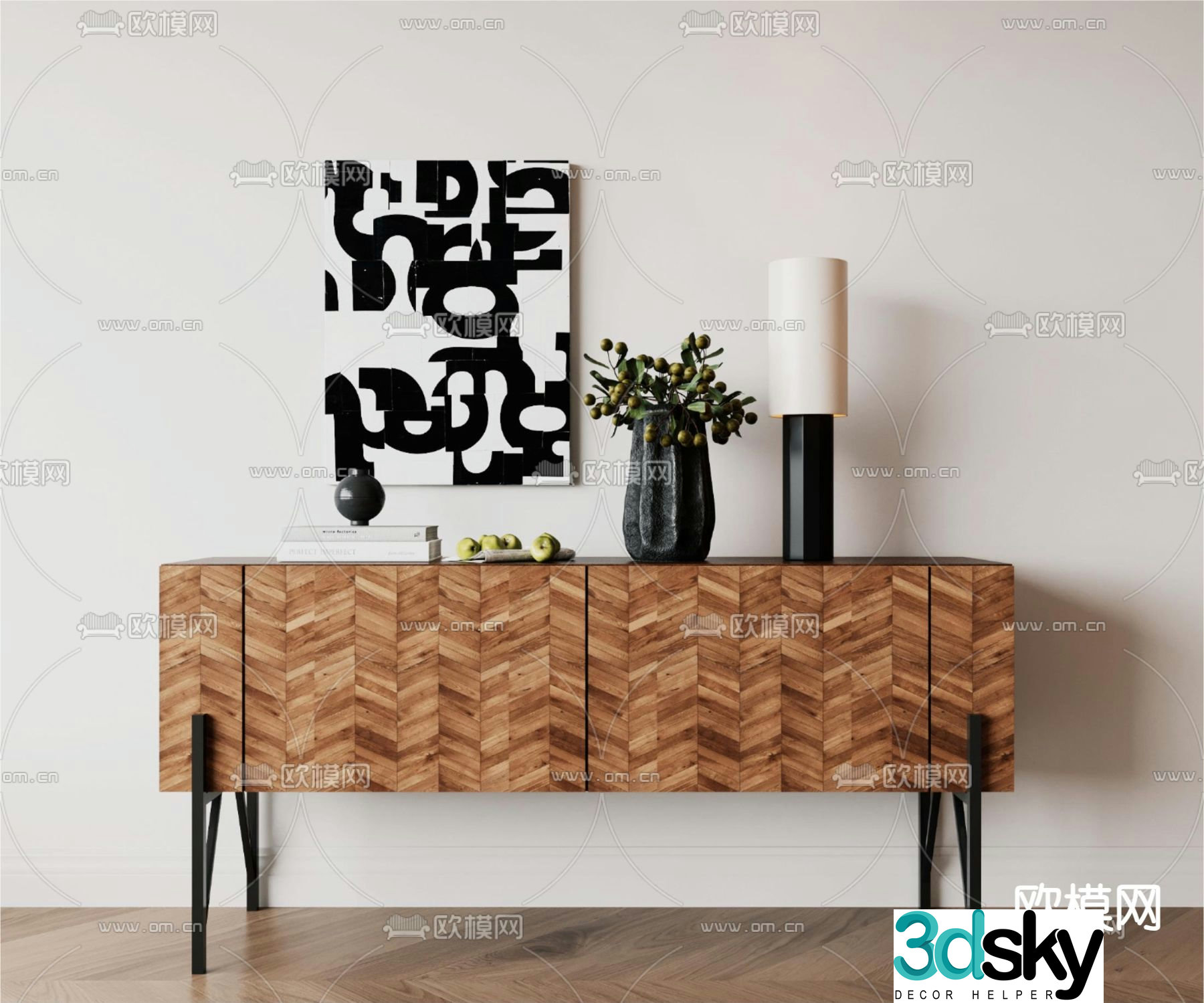 Wabi-sabi side cabinet entrance cabinet end view cabinet 3D model