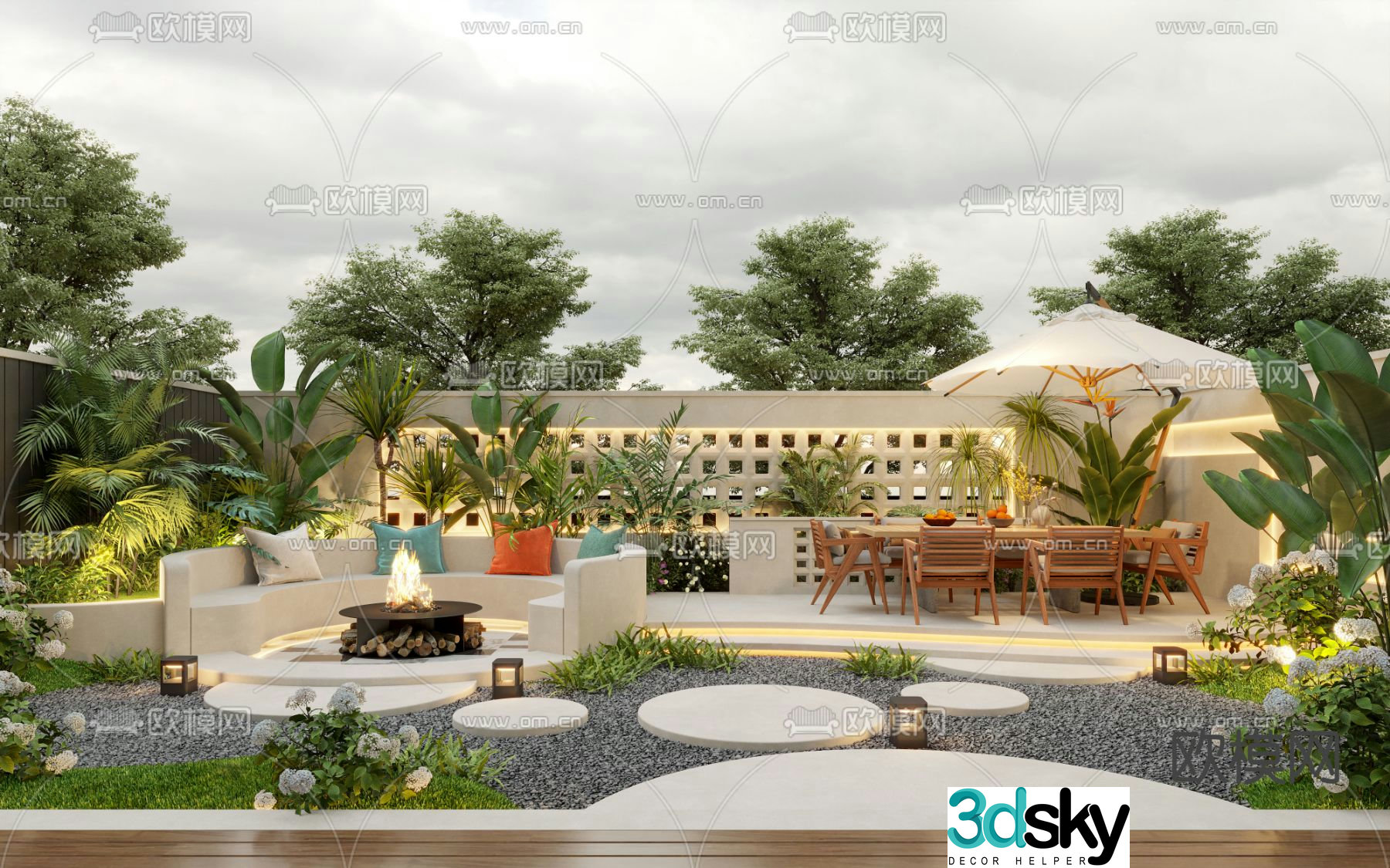 Villa courtyard garden 3d model