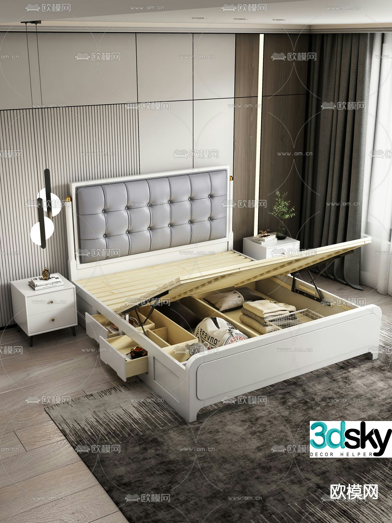 Modern bed box double bed 3d model