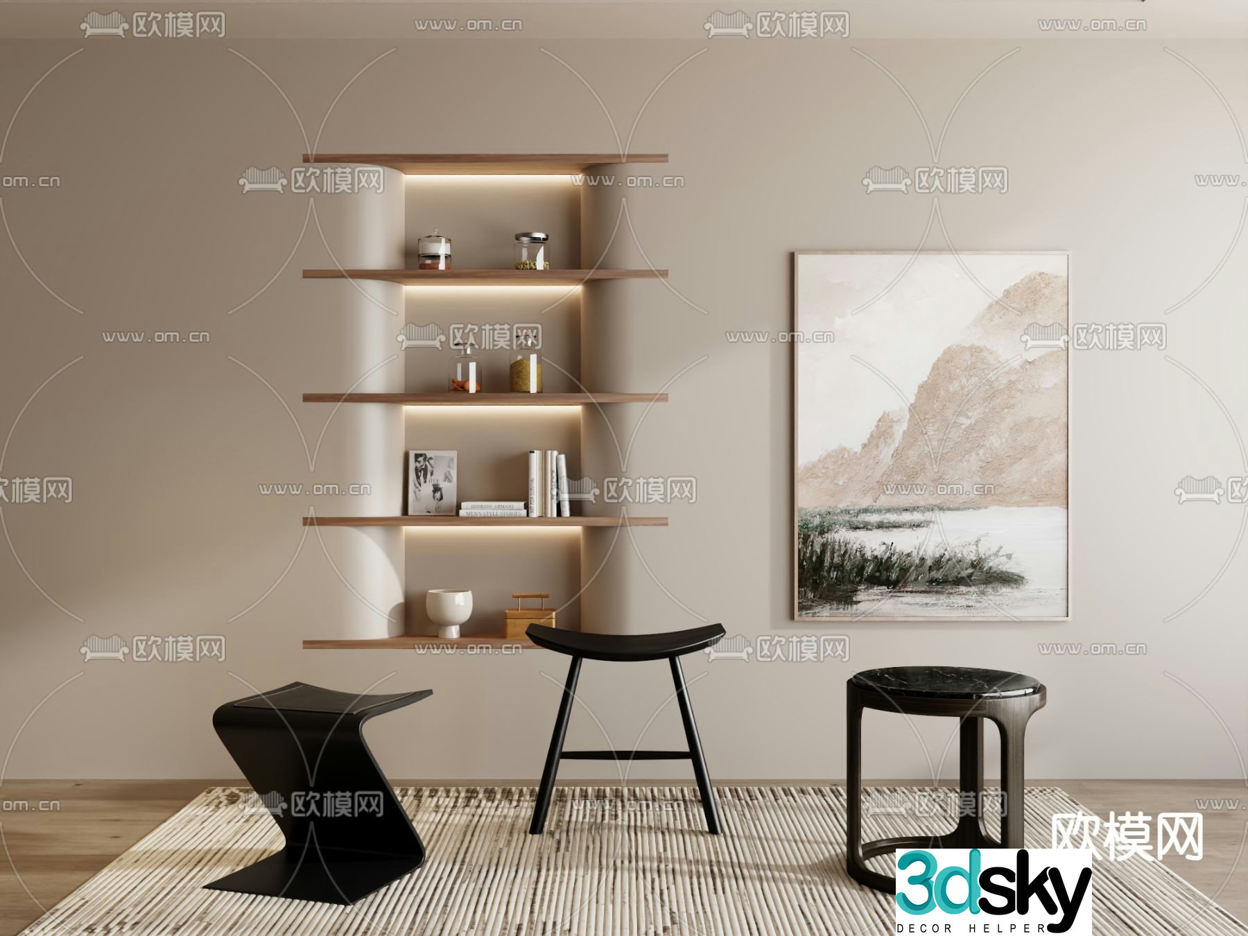 Stool low stool shoe changing stool round stool 3D model